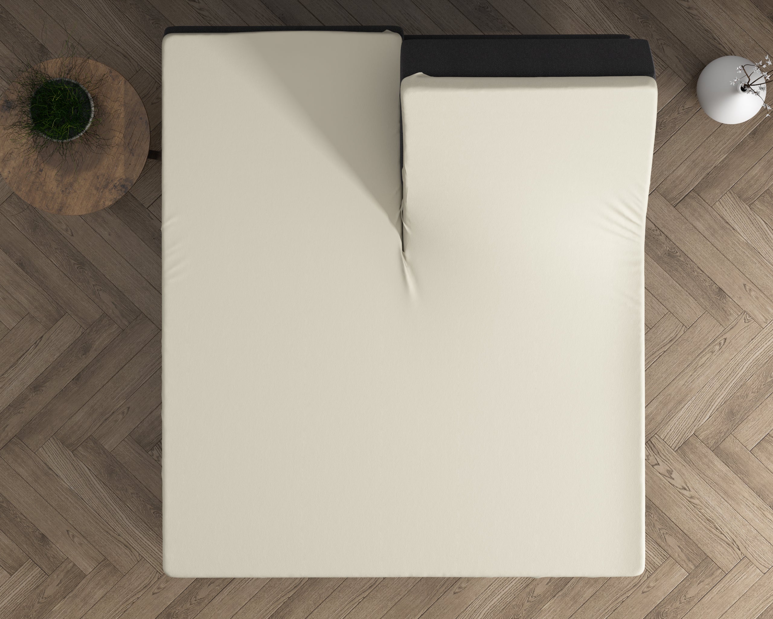 Dubbel Jersey 220 gr. Splittopper Hoeslaken Creme - Heerlijk Zacht - Geschikt voor hoge en lange toppers - Stretch katoen