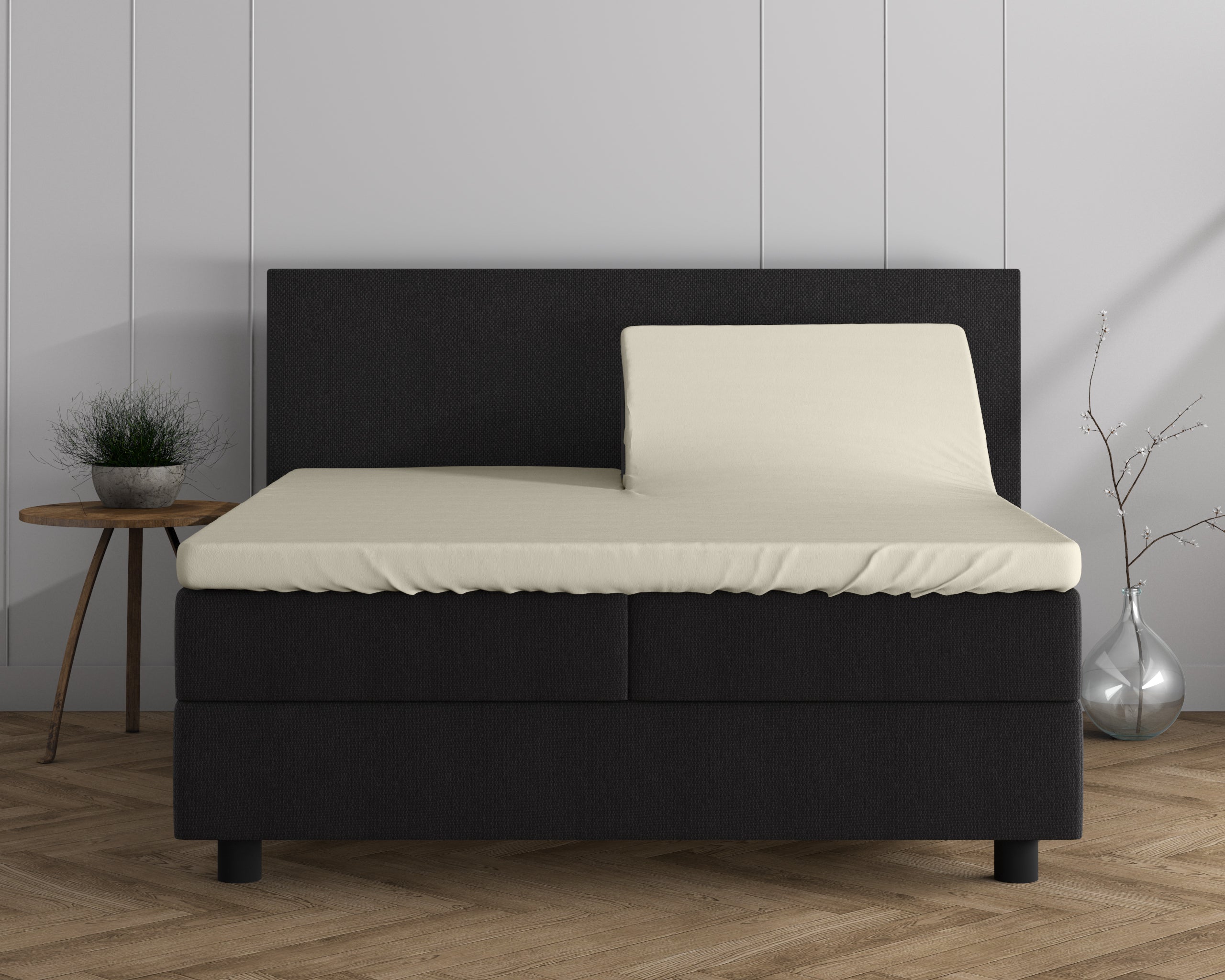Dubbel Jersey 220 gr. Splittopper Hoeslaken Creme - Heerlijk Zacht - Geschikt voor hoge en lange toppers - Stretch katoen