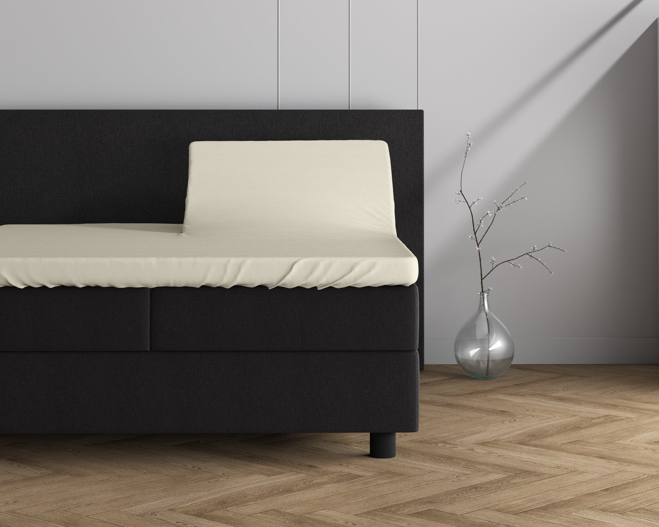 Dubbel Jersey 220 gr. Splittopper Hoeslaken Creme - Heerlijk Zacht - Geschikt voor hoge en lange toppers - Stretch katoen