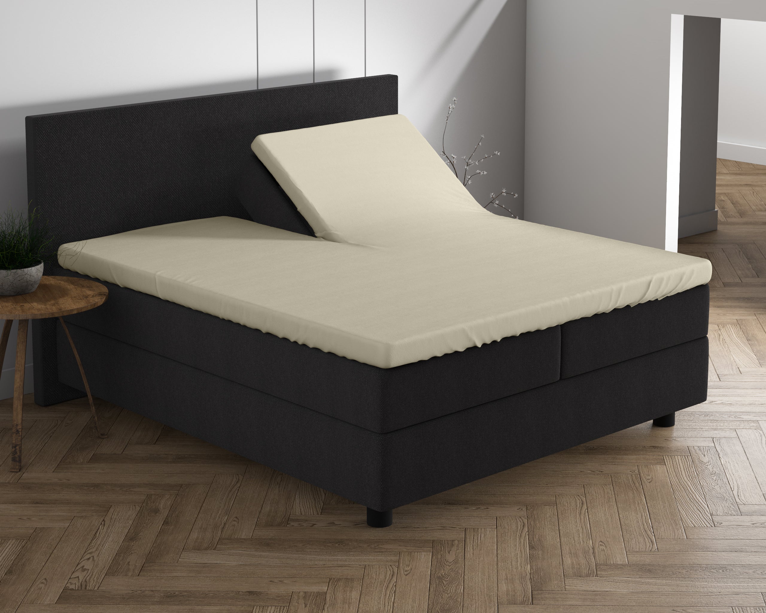 Dubbel Jersey 220 gr. Splittopper Hoeslaken Creme - Heerlijk Zacht - Geschikt voor hoge en lange toppers - Stretch katoen