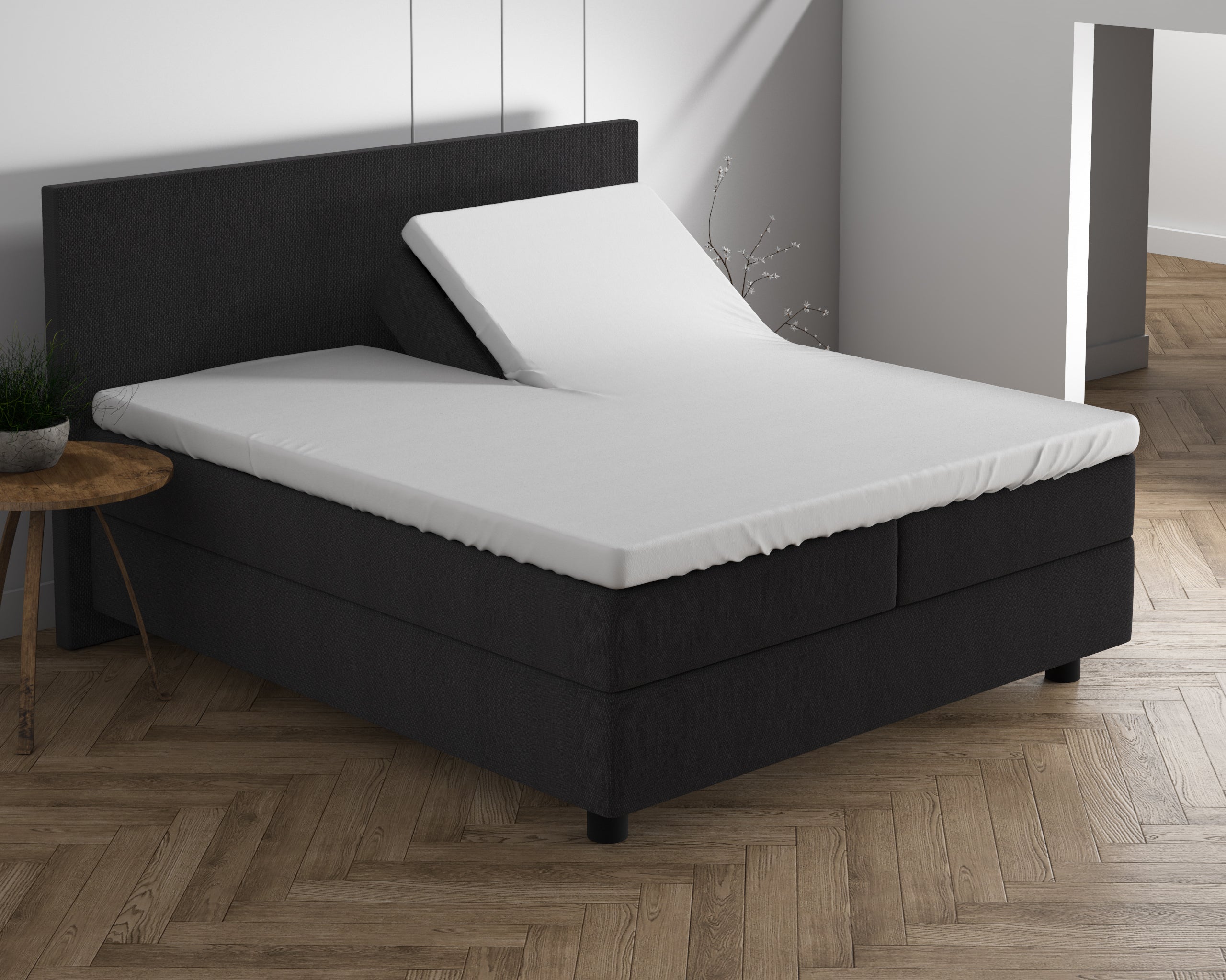 Dubbel Jersey 220 gr. Splittopper Hoeslaken Wit - Heerlijk Zacht - Geschikt voor hoge en lange toppers - Stretch katoen