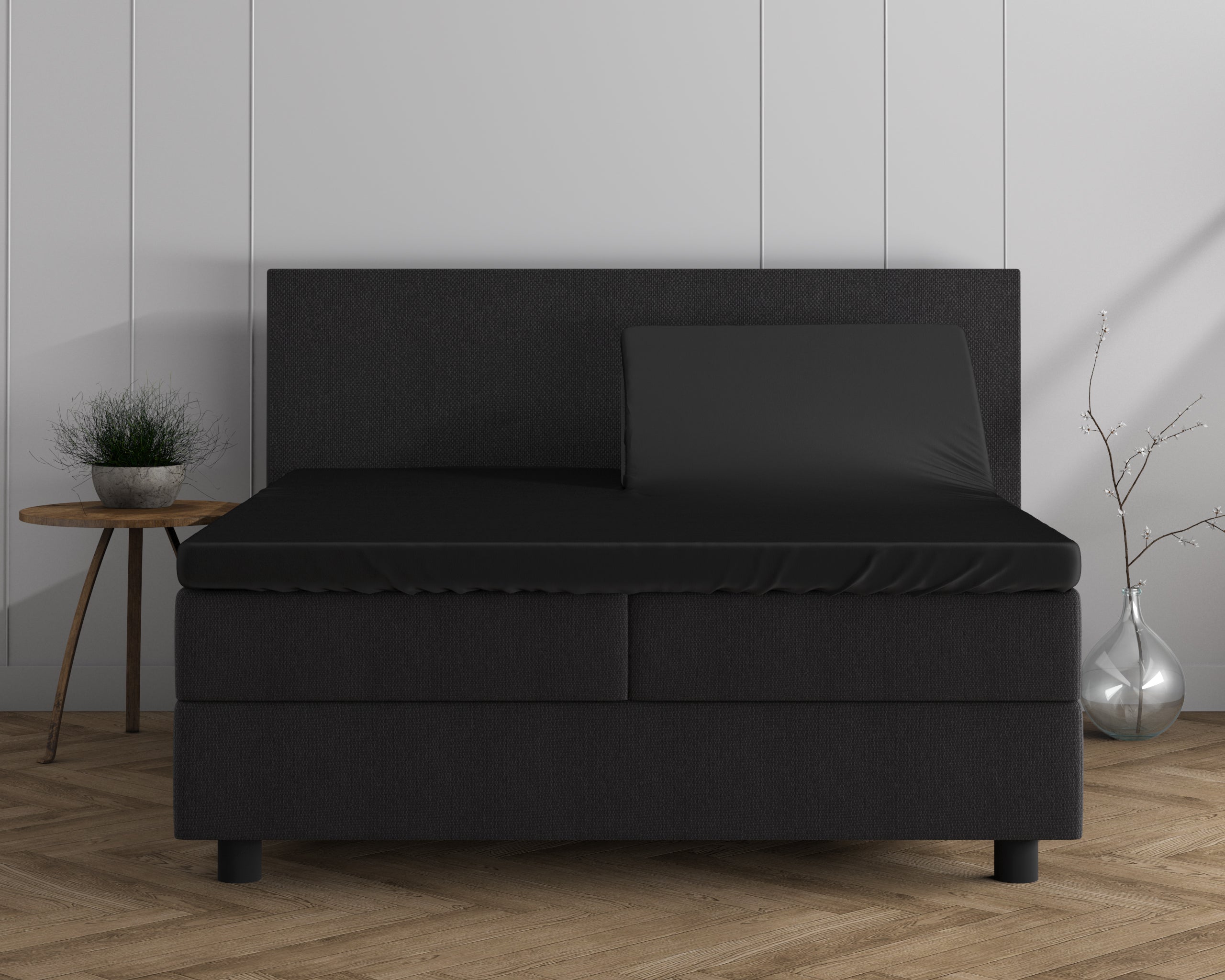Dubbel Jersey 220 gr. Splittopper Hoeslaken Zwart - Heerlijk Zacht - Geschikt voor hoge en lange toppers - Stretch katoen