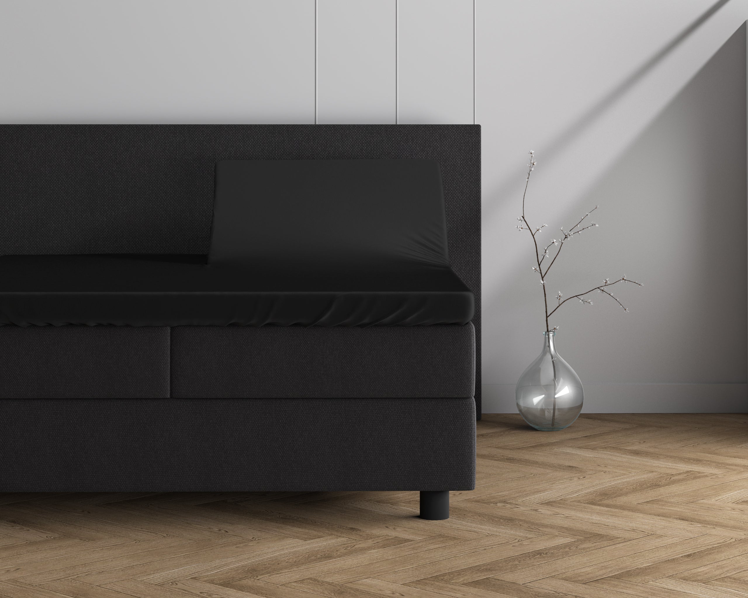 Dubbel Jersey 220 gr. Splittopper Hoeslaken Zwart - Heerlijk Zacht - Geschikt voor hoge en lange toppers - Stretch katoen