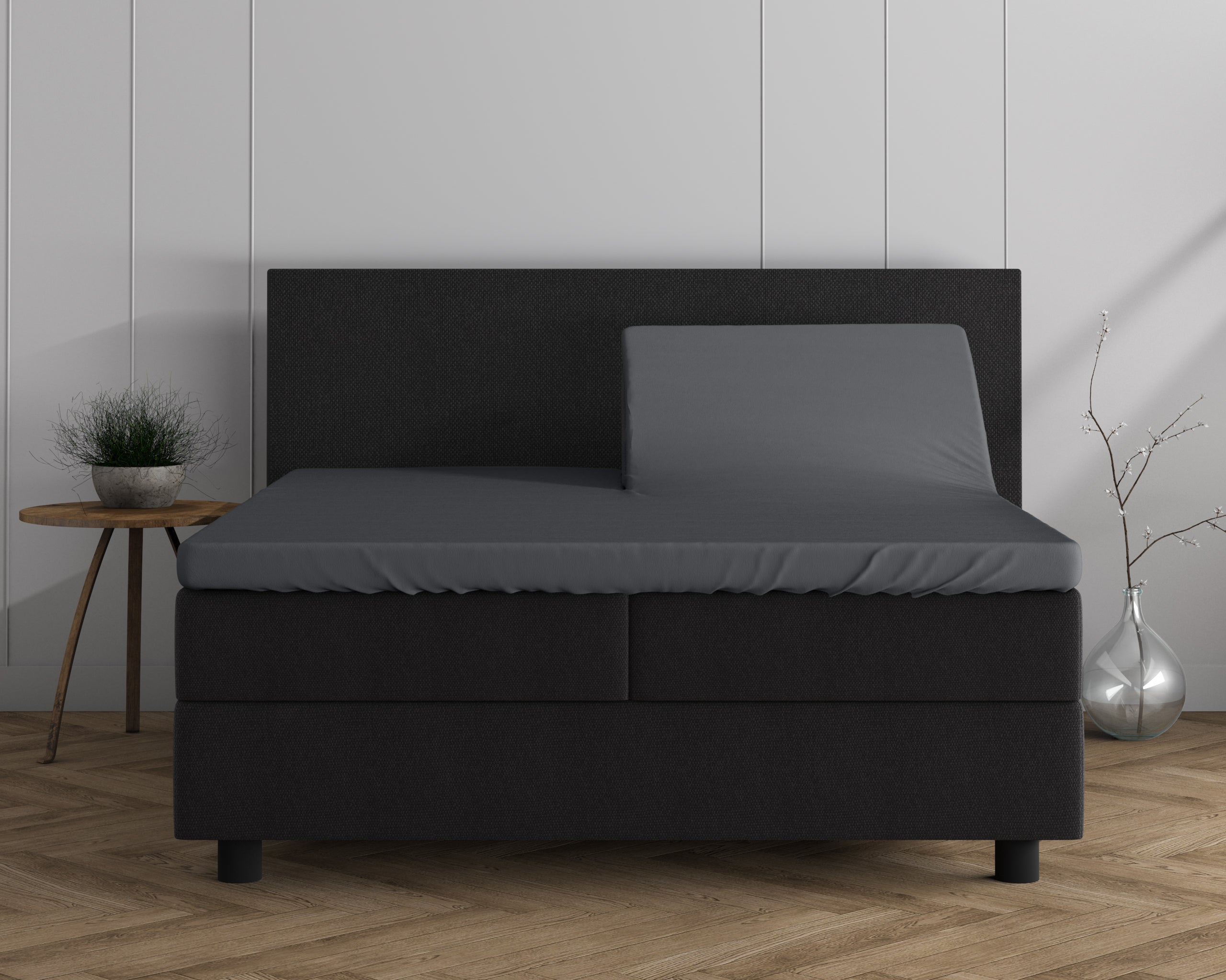 Dubbel Jersey 220 gr. Splittopper hoeslaken Antraciet - Heerlijk Zacht - Geschikt voor hoge en lange toppers - Stretch katoen
