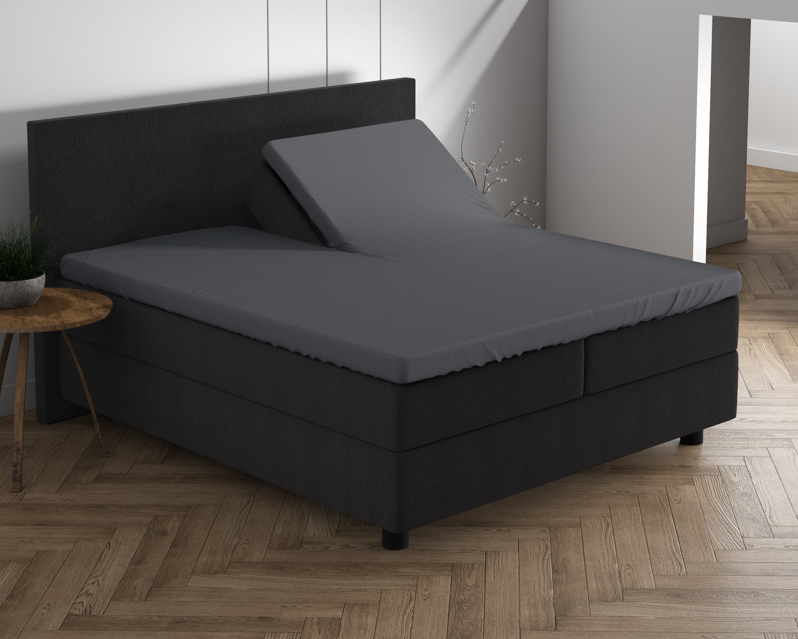 Dubbel Jersey 220 gr. Splittopper hoeslaken Antraciet - Heerlijk Zacht - Geschikt voor hoge en lange toppers - Stretch katoen