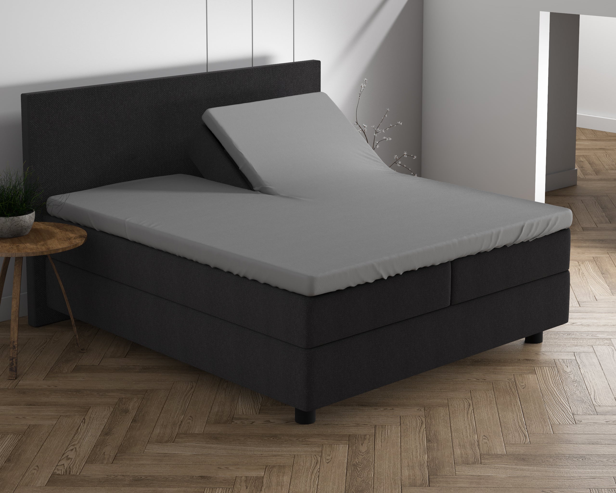 Dubbel Jersey 220 gr. Splittopper hoeslaken Grijs - Heerlijk Zacht - Geschikt voor hoge en lange toppers - Stretch katoen