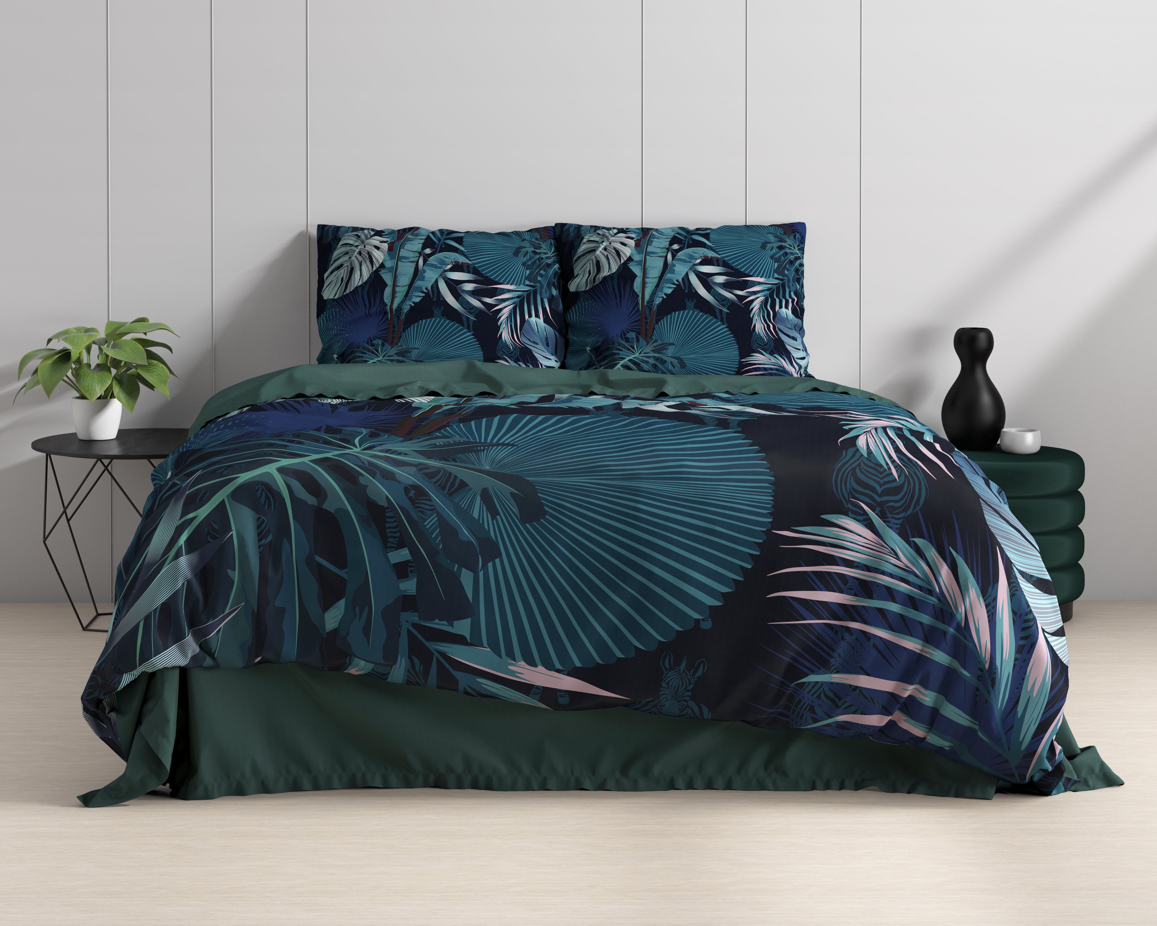 Edvard Blauw Dekbedovertrek - Luxe Satijn - Hoge kwaliteit - Trendy prints