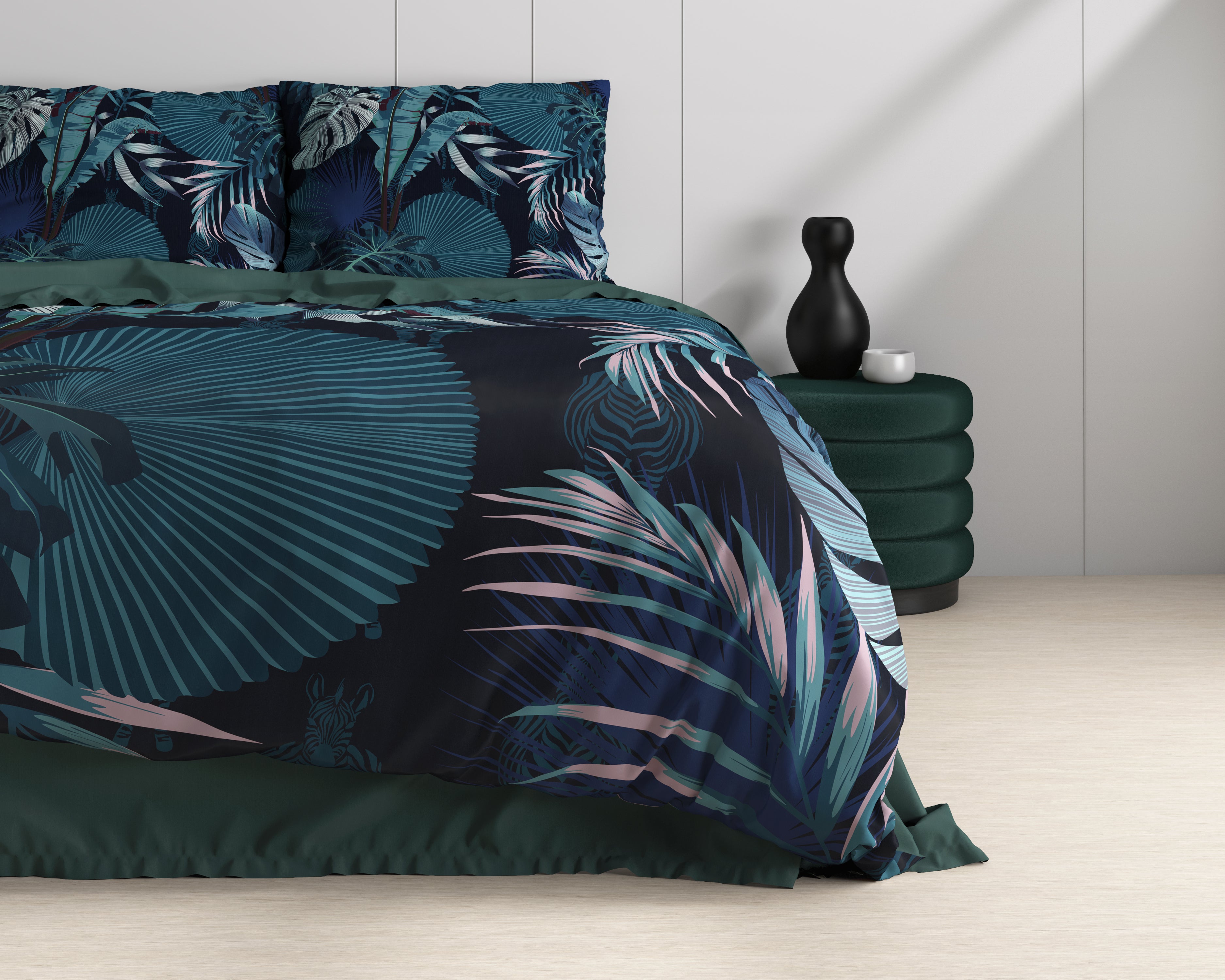 Edvard Blauw Dekbedovertrek - Luxe Satijn - Hoge kwaliteit - Trendy prints