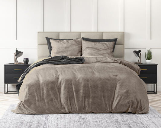 Embossed Velvet Fashion Dekbedovertrek Taupe - Zacht en warm - Uni Design - Luxe gevoel