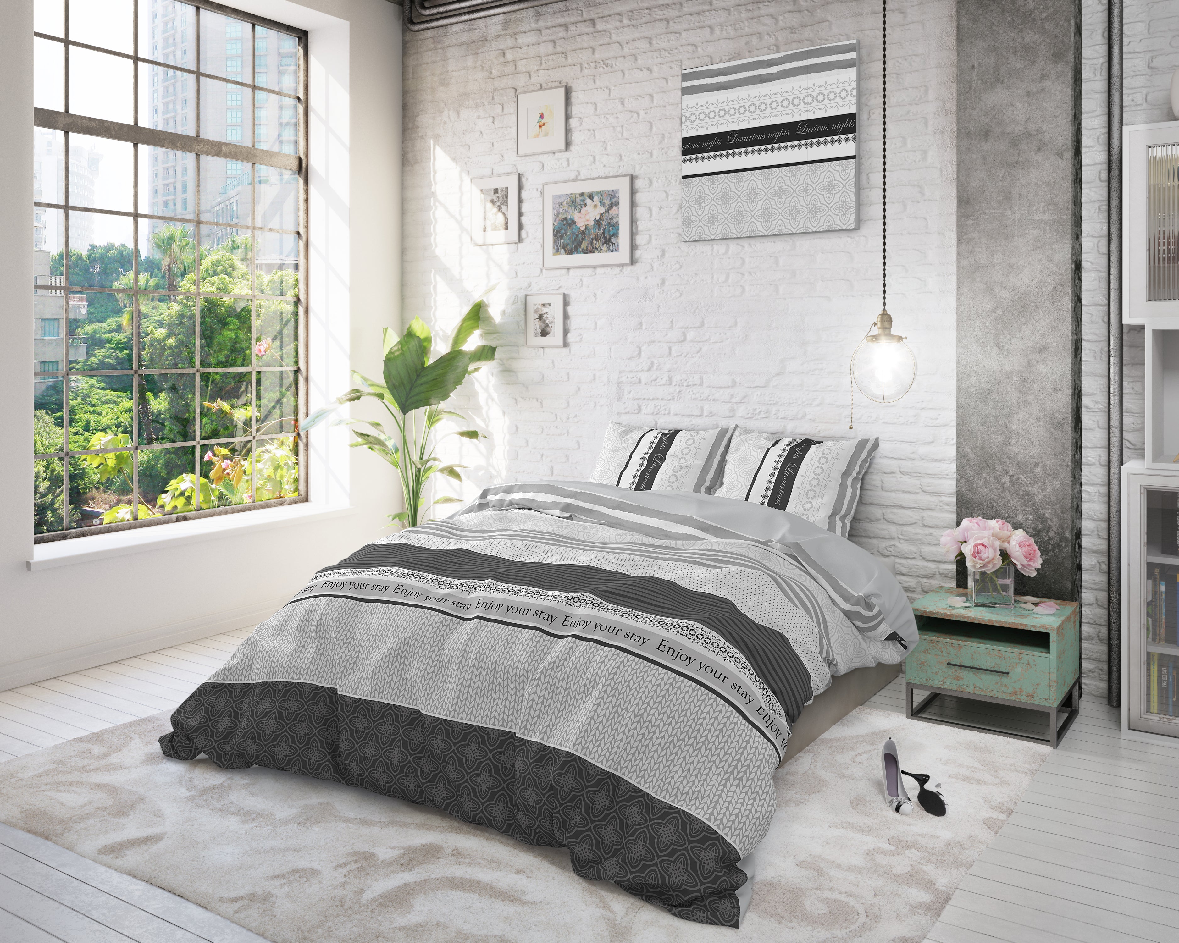 Enjoy Dekbedovertrek Antraciet - Ademend katoen - Trendy designs - Met drukknopen