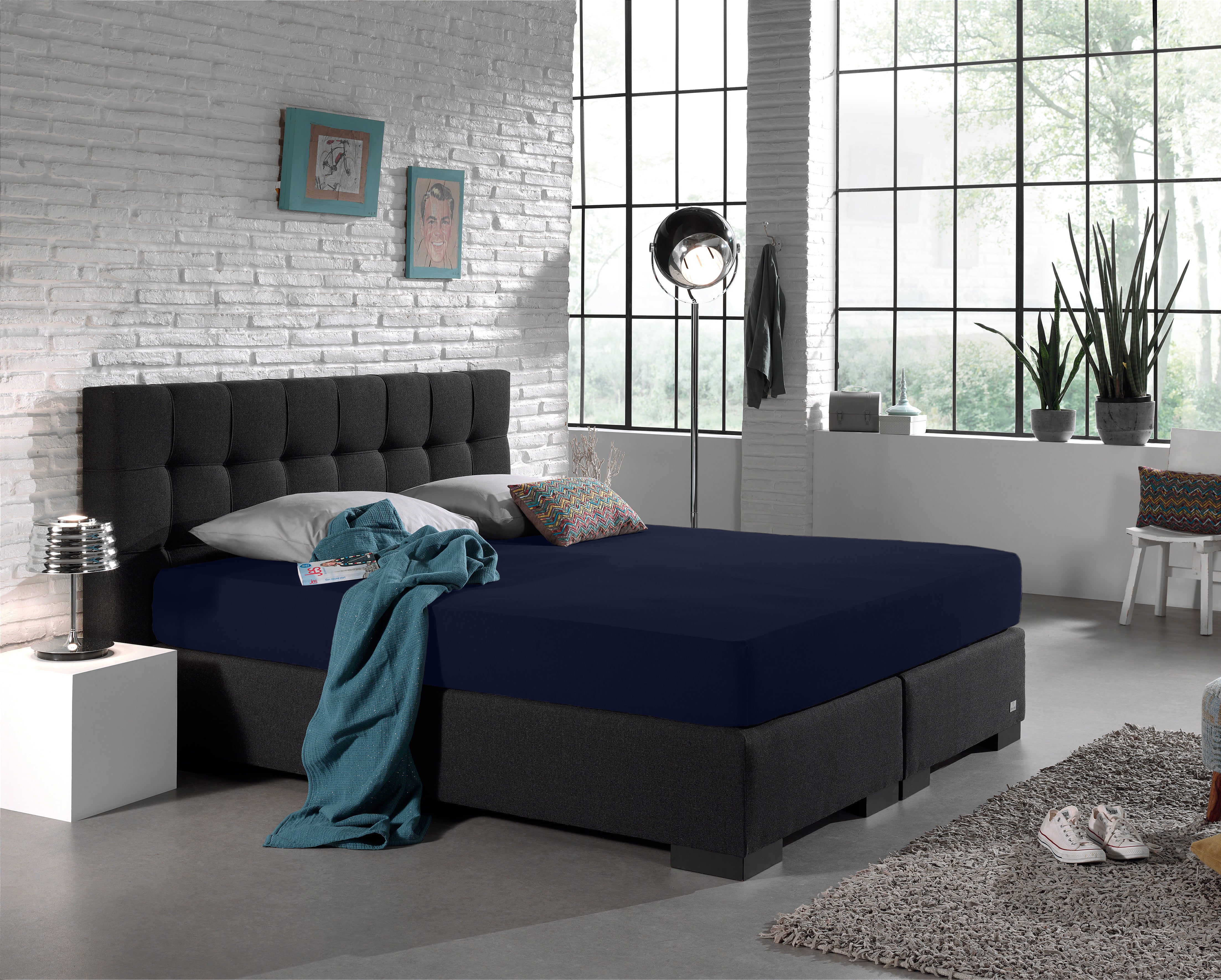 Enkel Jersey 135 gr. Hoeslaken Indigo Blauw - Heerlijk Zacht - Geschikt voor Boxsprings en matrassen - Stretch katoen