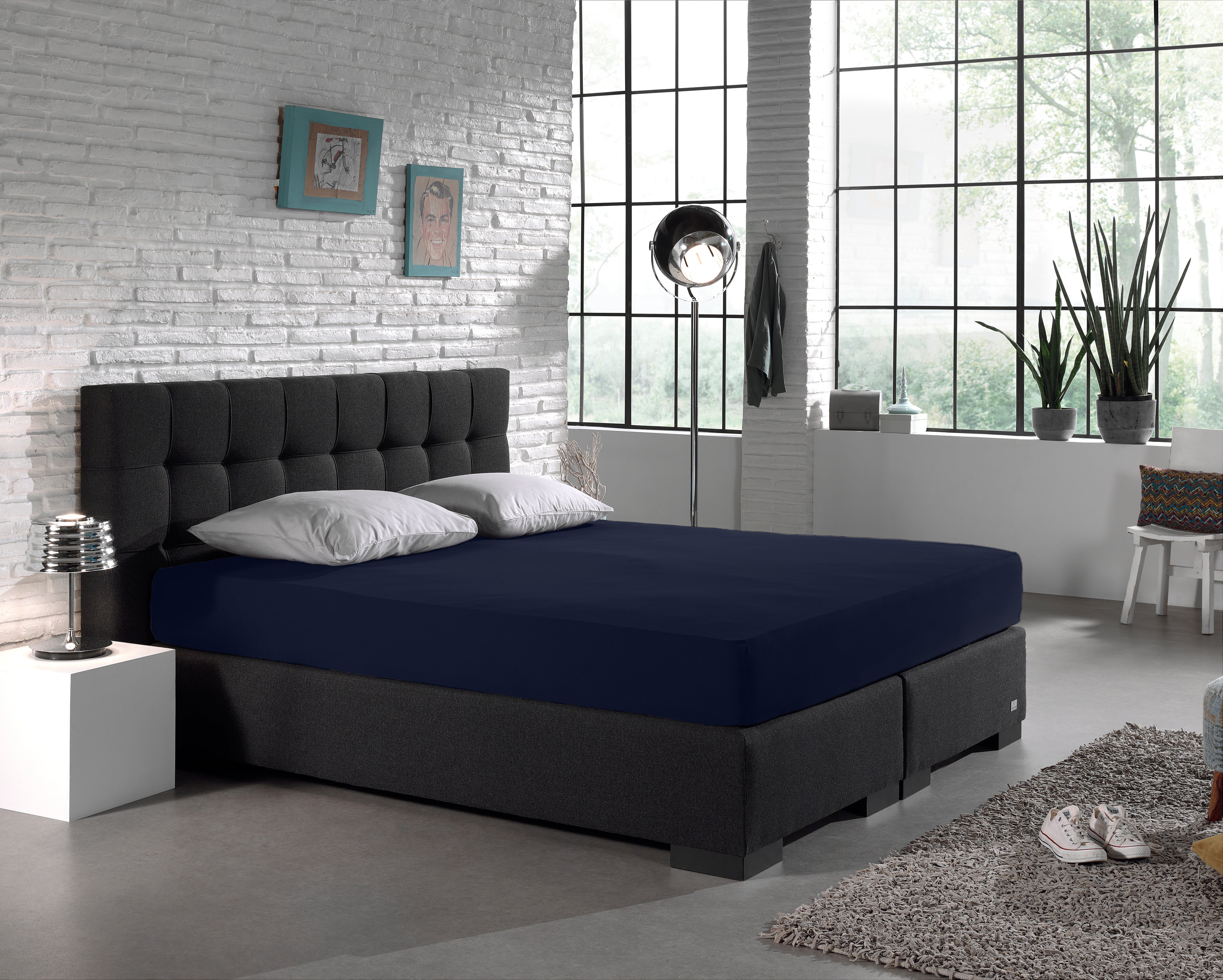 Enkel Jersey 135 gr. Hoeslaken Indigo Blauw - Heerlijk Zacht - Geschikt voor Boxsprings en matrassen - Stretch katoen