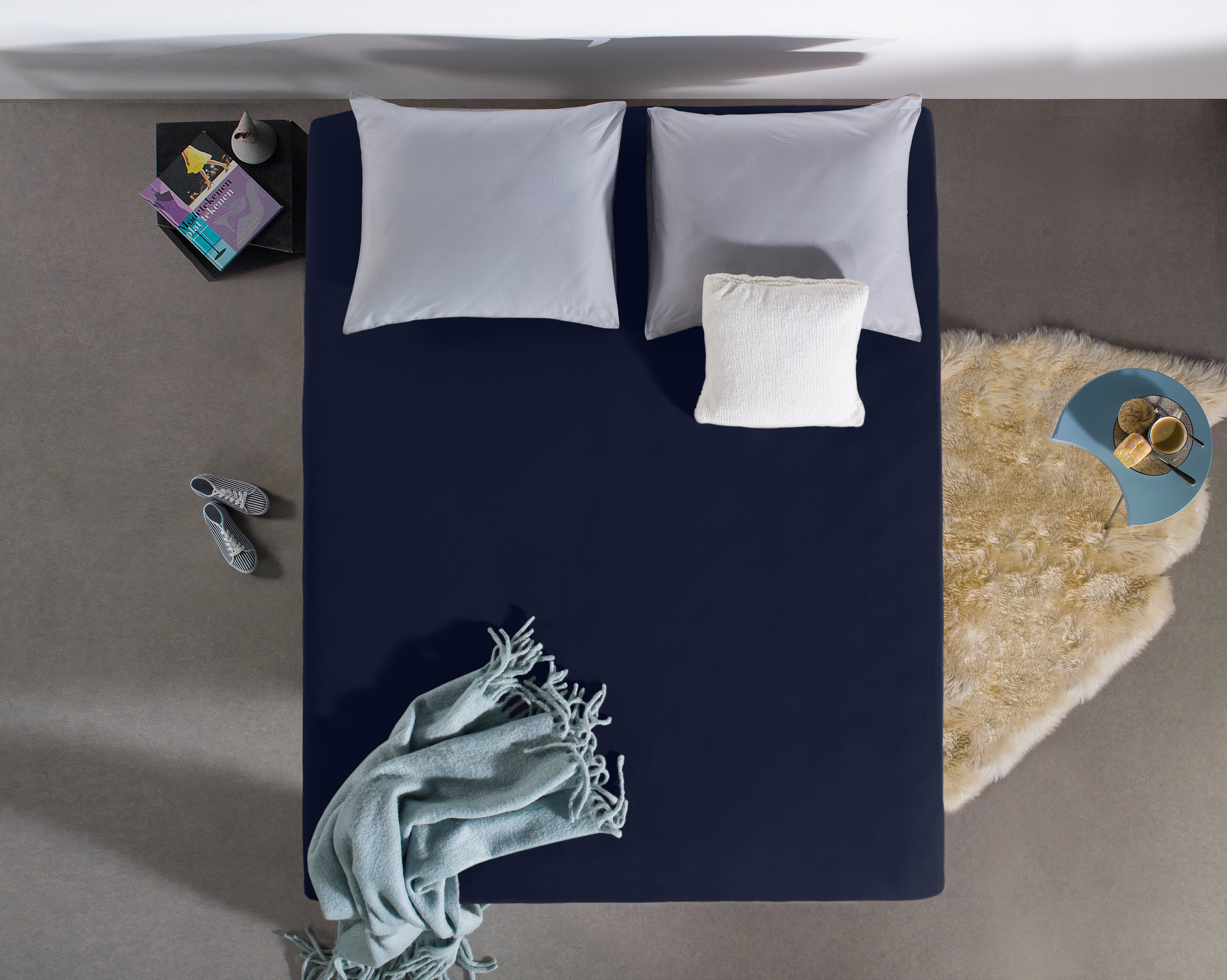 Enkel Jersey 135 gr. Hoeslaken Indigo Blauw - Heerlijk Zacht - Geschikt voor Boxsprings en matrassen - Stretch katoen
