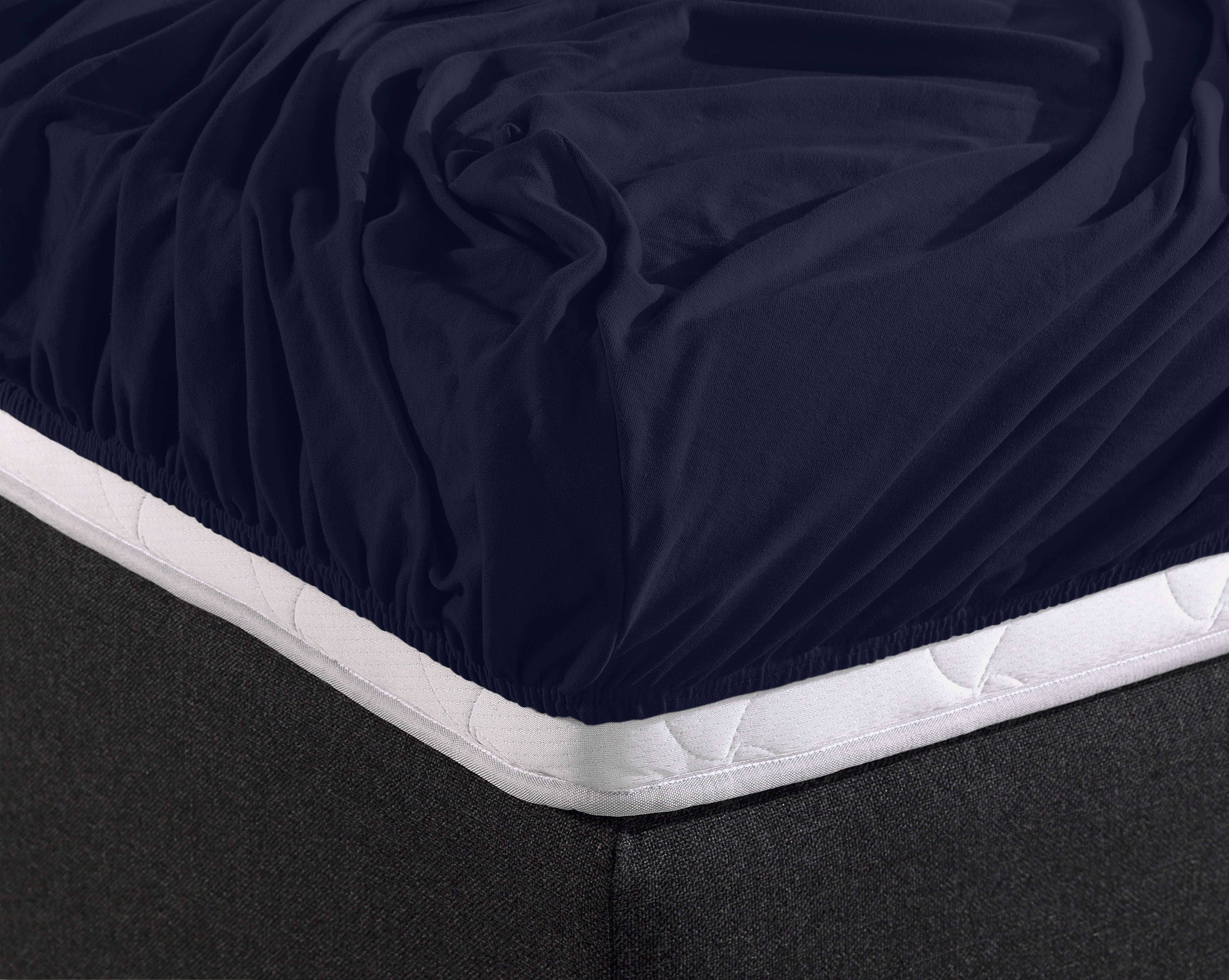 Enkel Jersey 135 gr. Hoeslaken Indigo Blauw - Heerlijk Zacht - Geschikt voor Boxsprings en matrassen - Stretch katoen