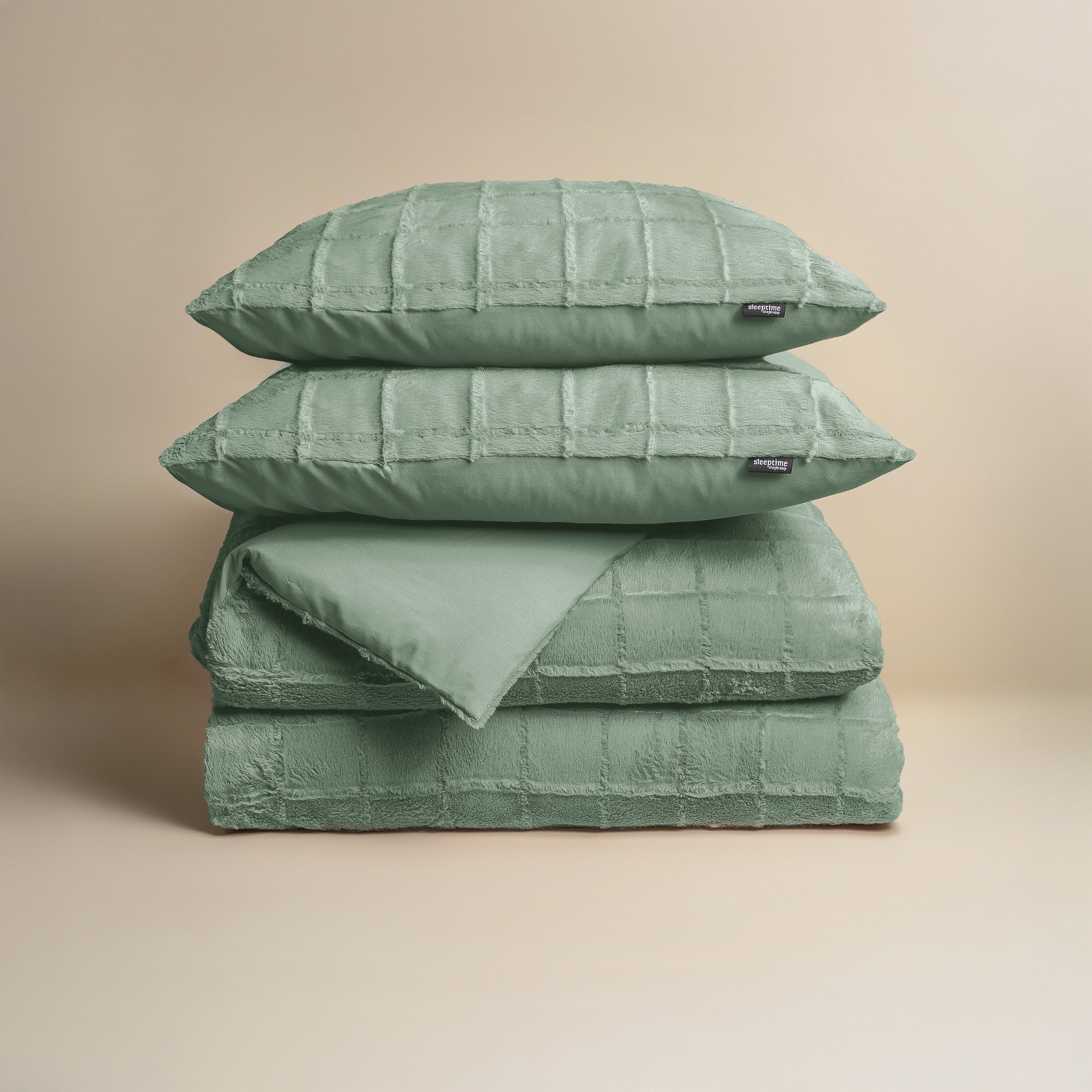 Faux Fur Check Dekbedovertrek Donker Groen - Heerlijk zacht - Chique design - Nepbont