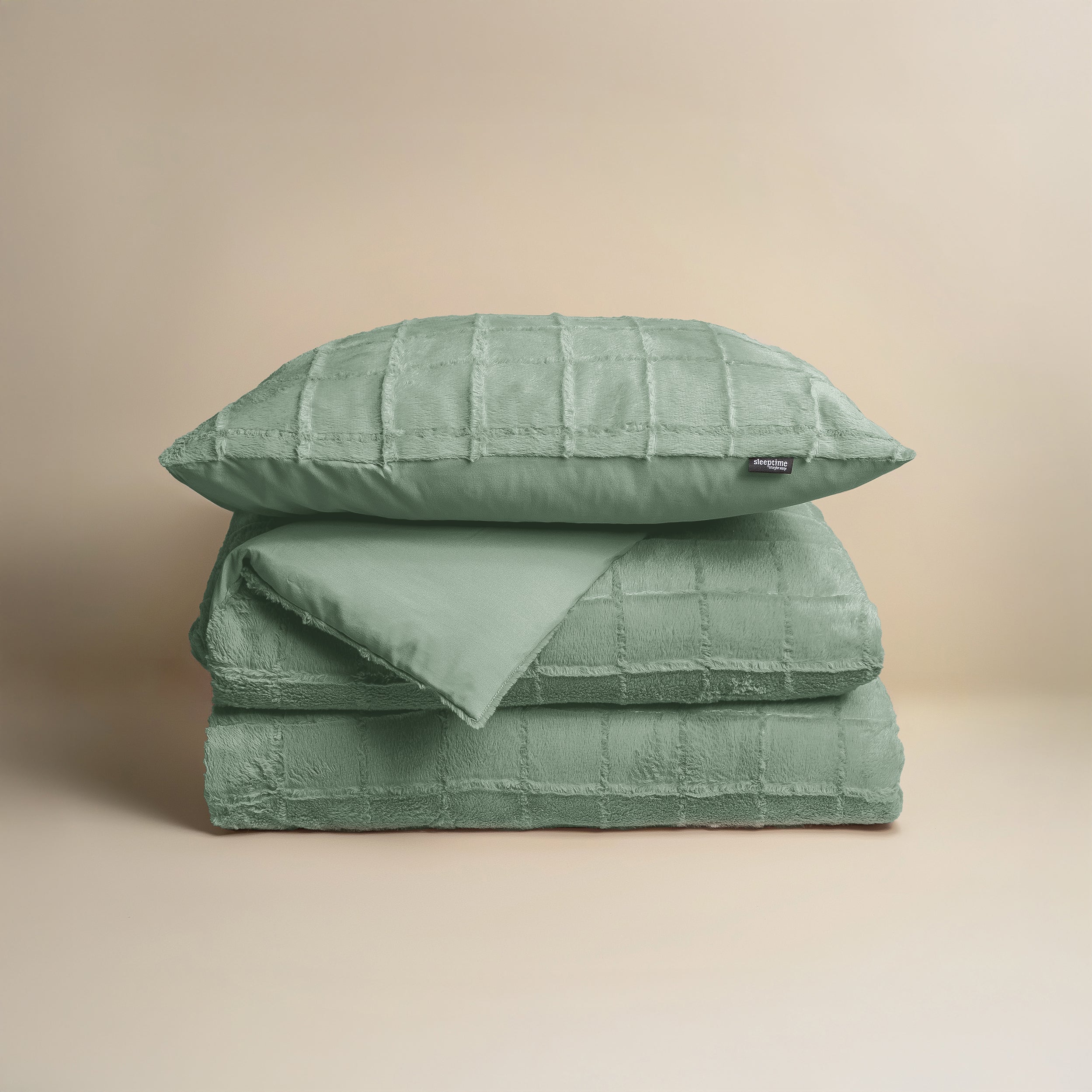 Faux Fur Check Dekbedovertrek Donker Groen - Heerlijk zacht - Chique design - Nepbont