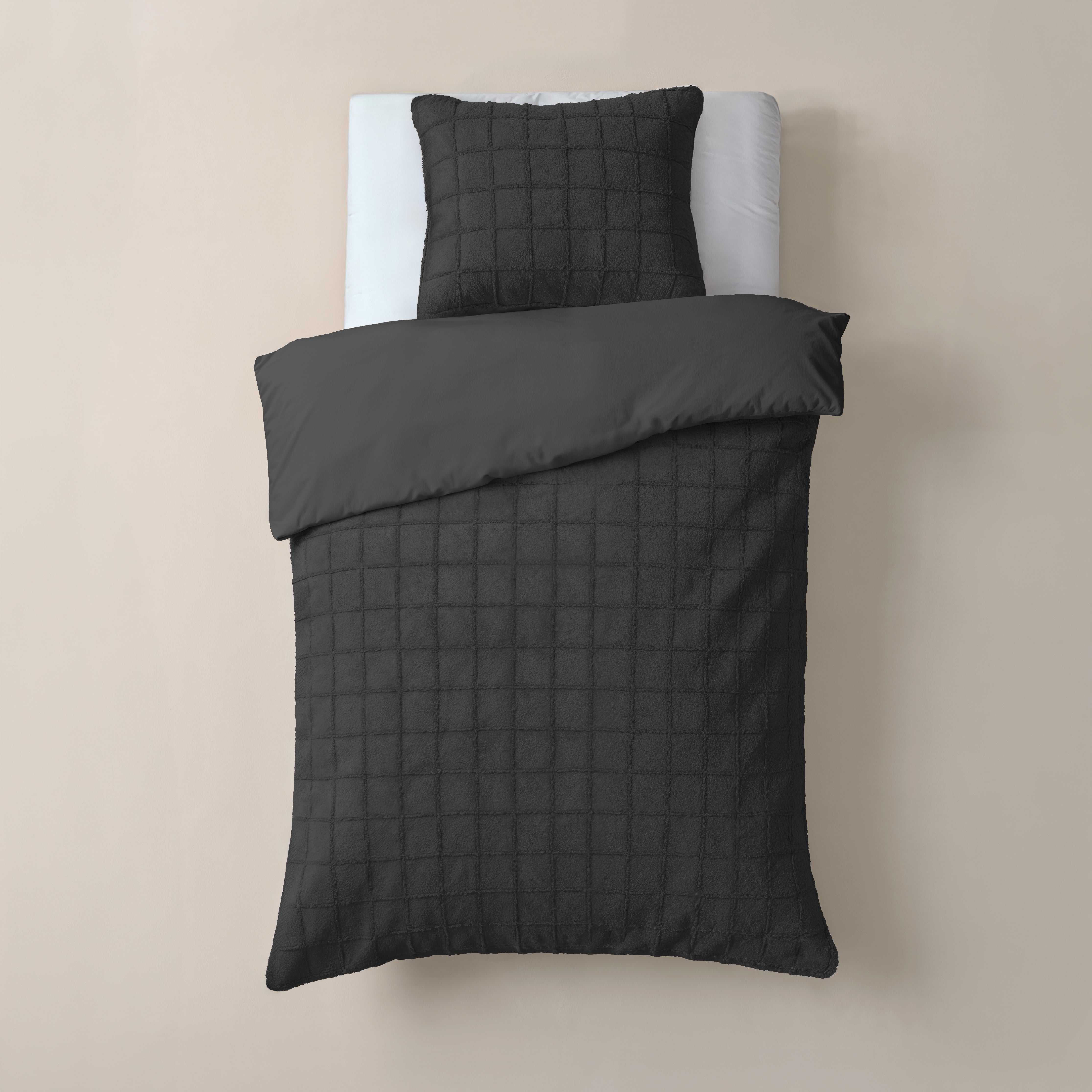 Faux Fur Check Dekbedovertrek Zwart - Heerlijk zacht - Chique design - Nepbont