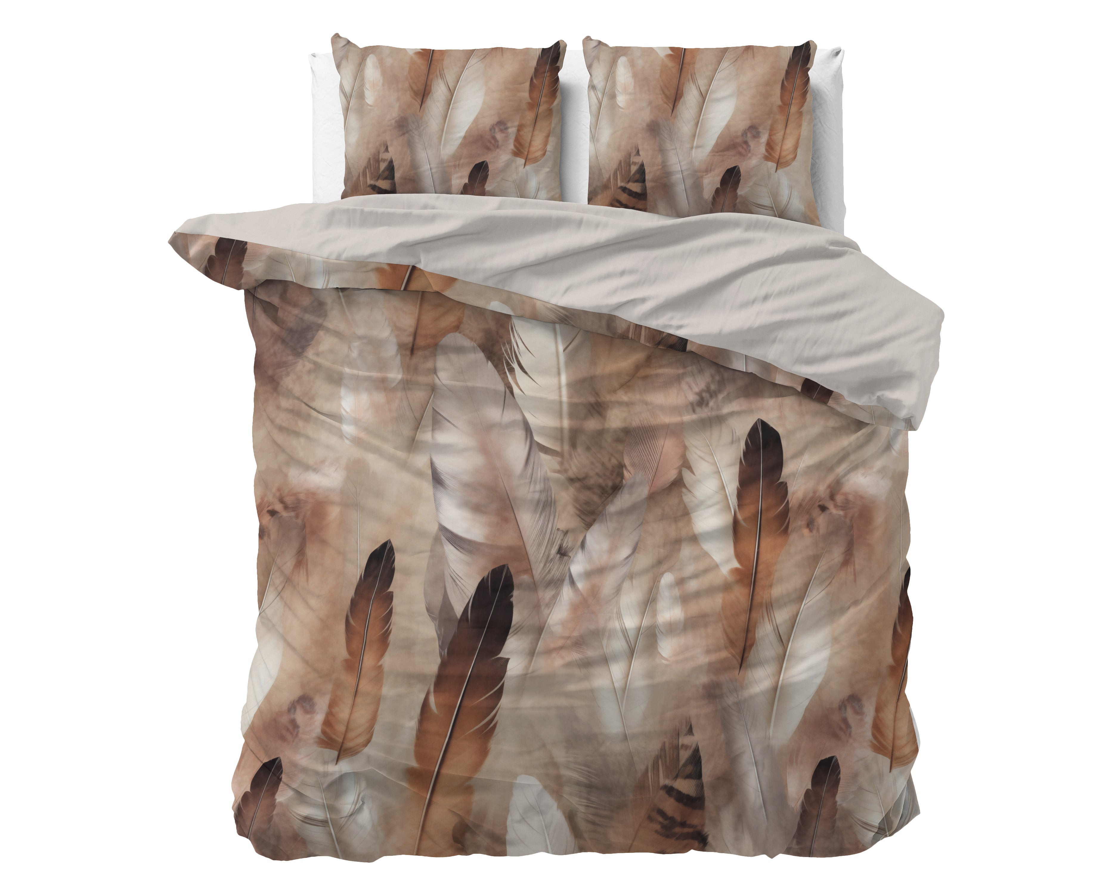 Feathura Dekbedovertrek Taupe - Luxe Satijn - Hoge kwaliteit - Trendy prints