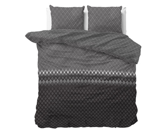 Flanel Dekbedovertrek Cheng Antraciet - Heerlijk warm - Leuke prints - Comfortabel zacht