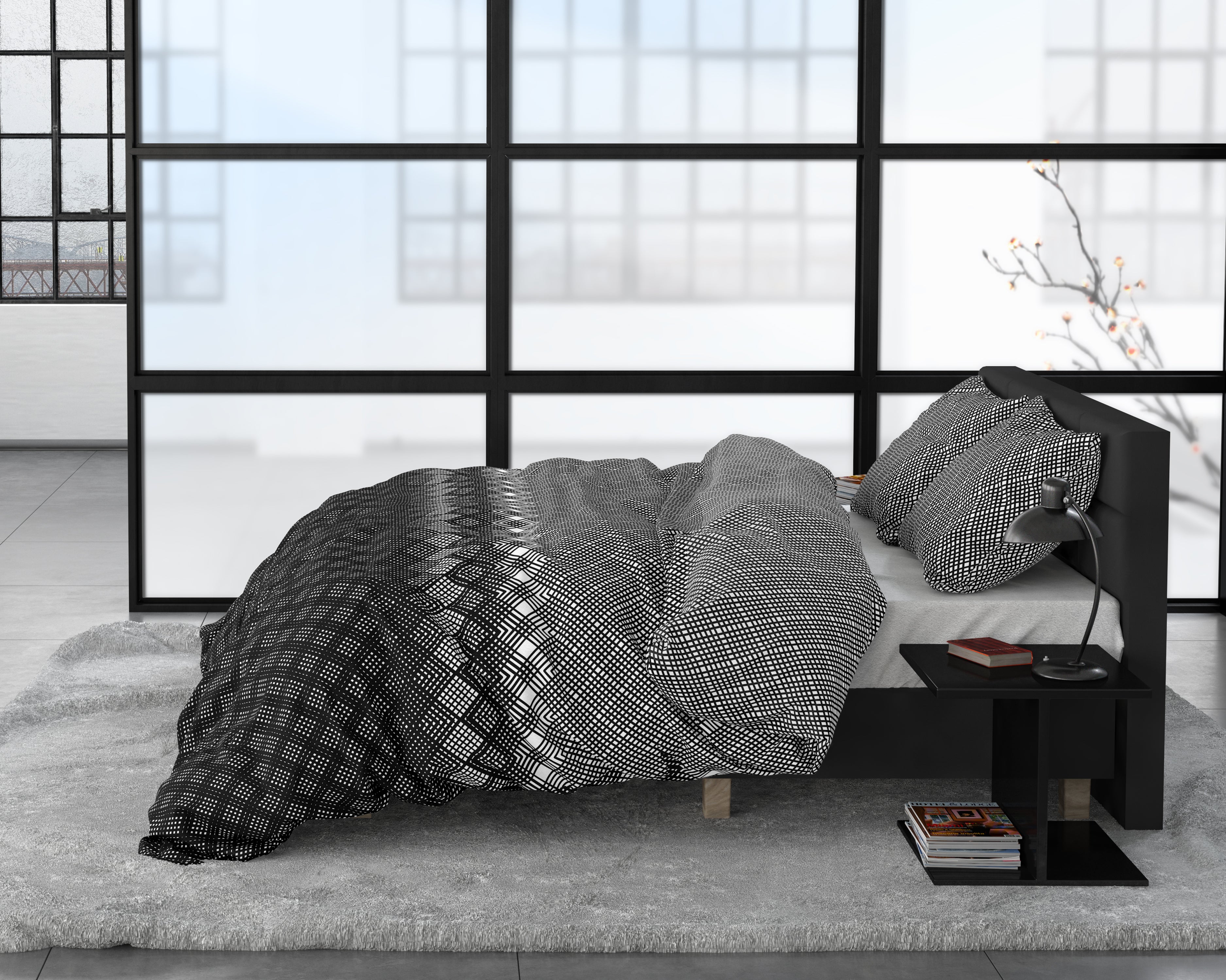 Flanel Dekbedovertrek Cheng Antraciet - Heerlijk warm - Leuke prints - Comfortabel zacht