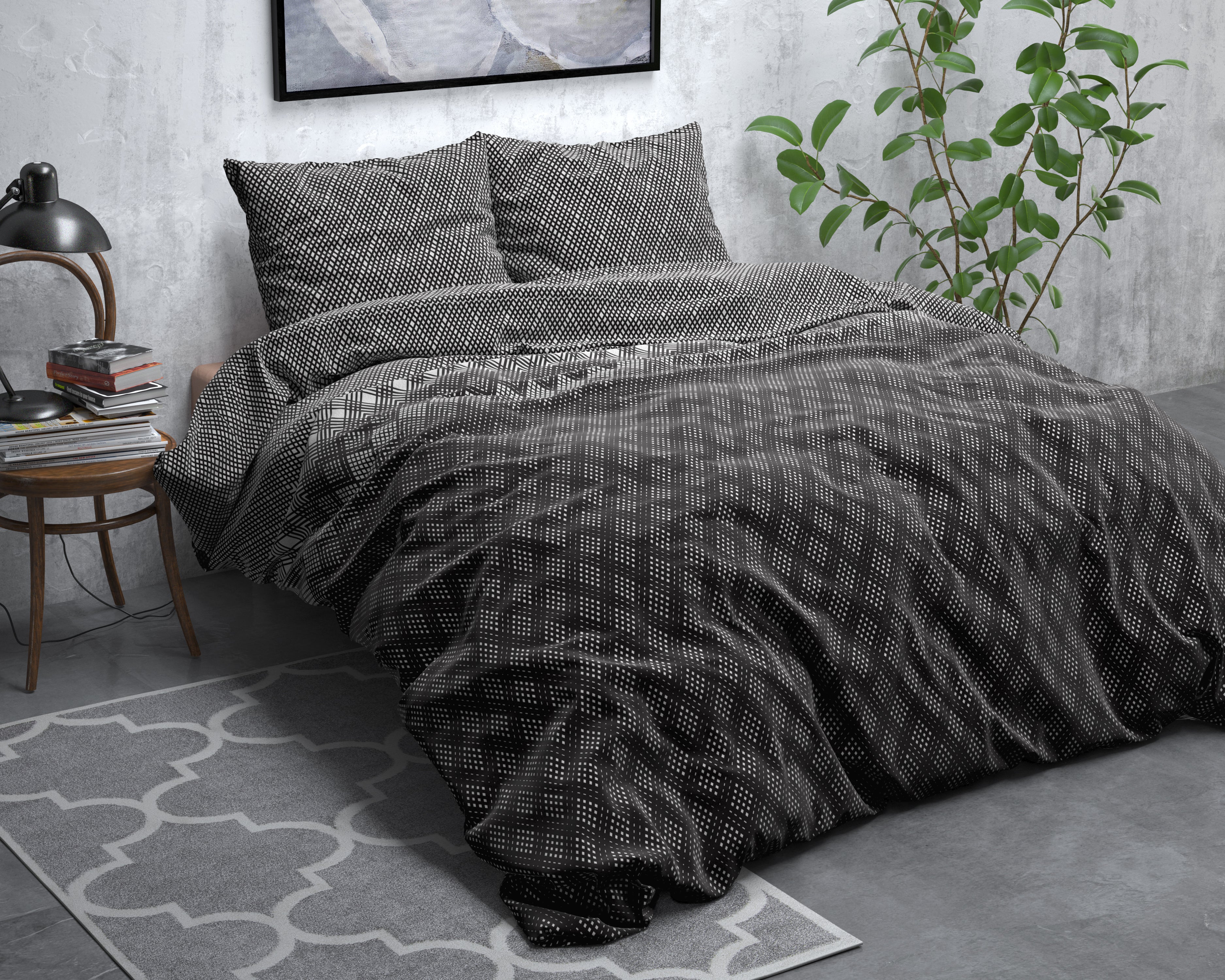 Flanel Dekbedovertrek Cheng Antraciet - Heerlijk warm - Leuke prints - Comfortabel zacht