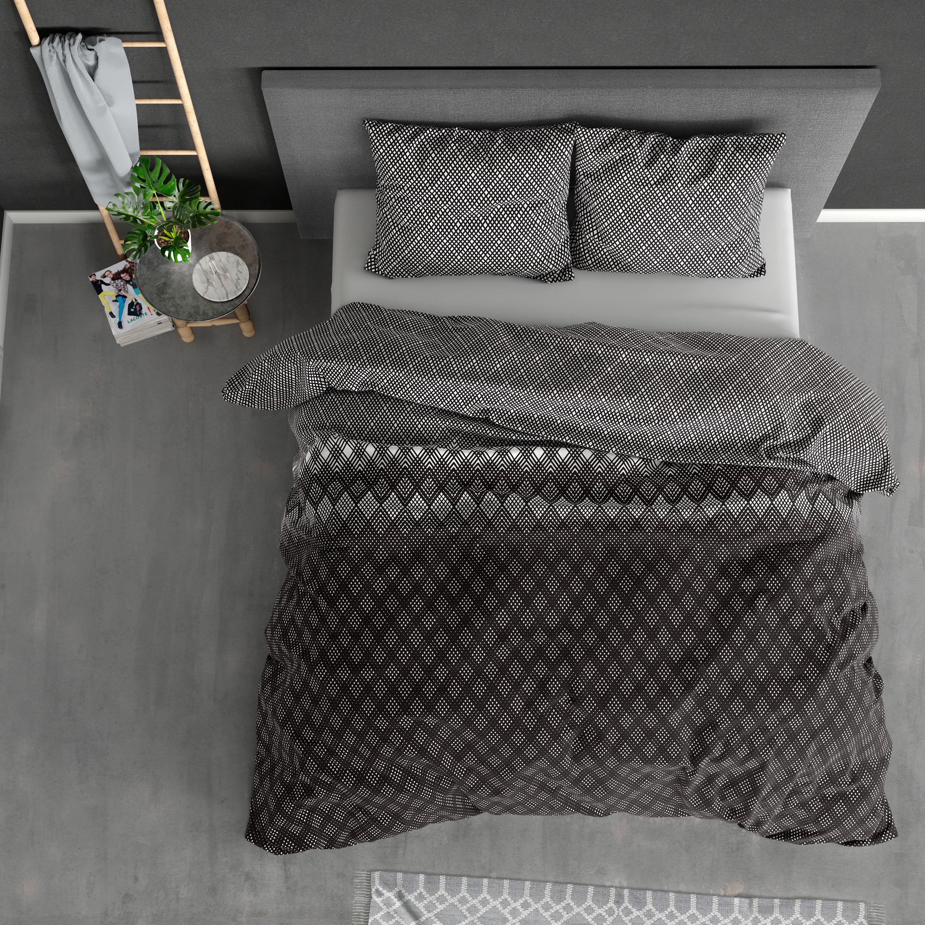 Flanel Dekbedovertrek Cheng Antraciet - Heerlijk warm - Leuke prints - Comfortabel zacht