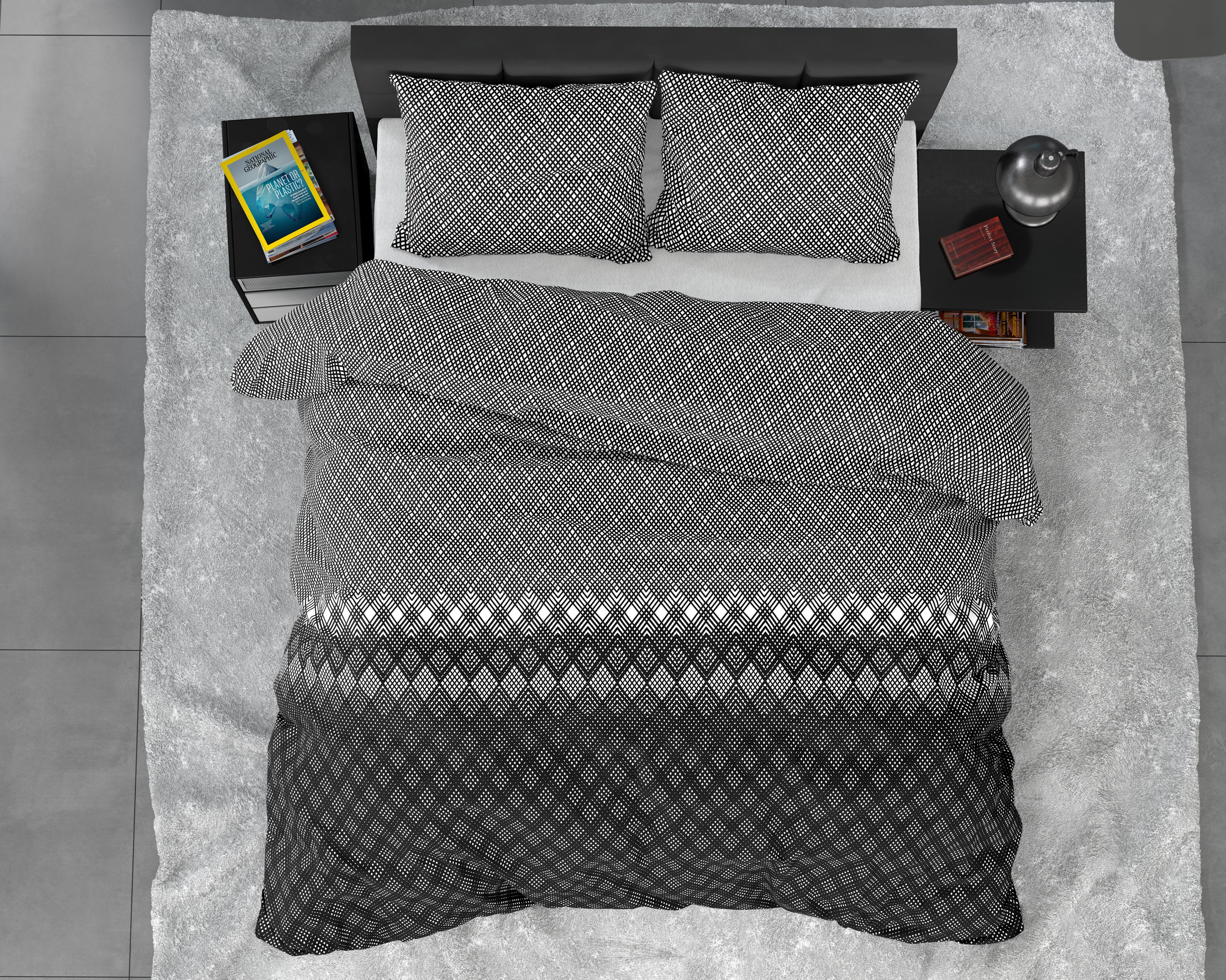 Flanel Dekbedovertrek Cheng Antraciet - Heerlijk warm - Leuke prints - Comfortabel zacht