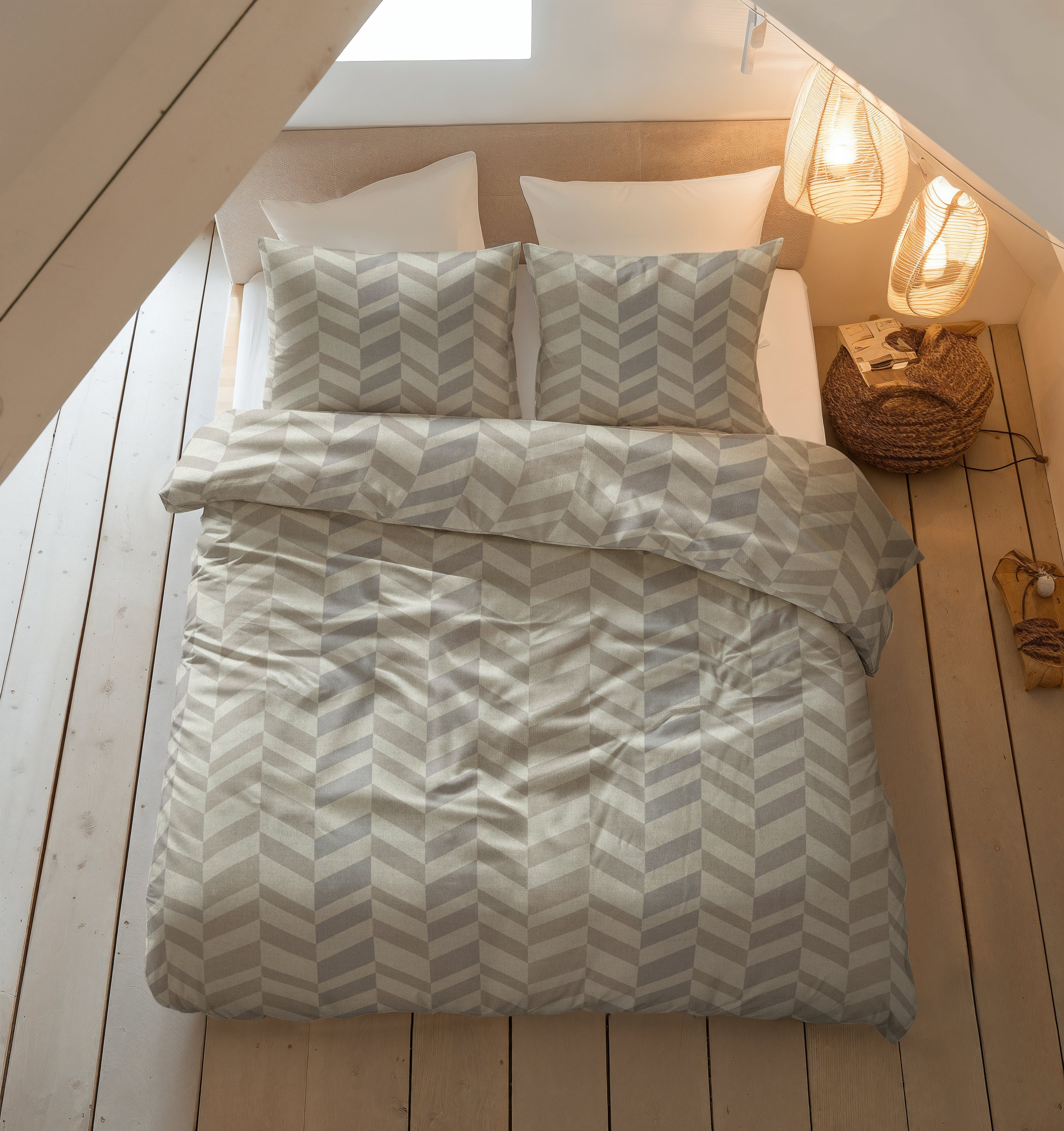 Flanel Dekbedovertrek Chevron Beige/Zand