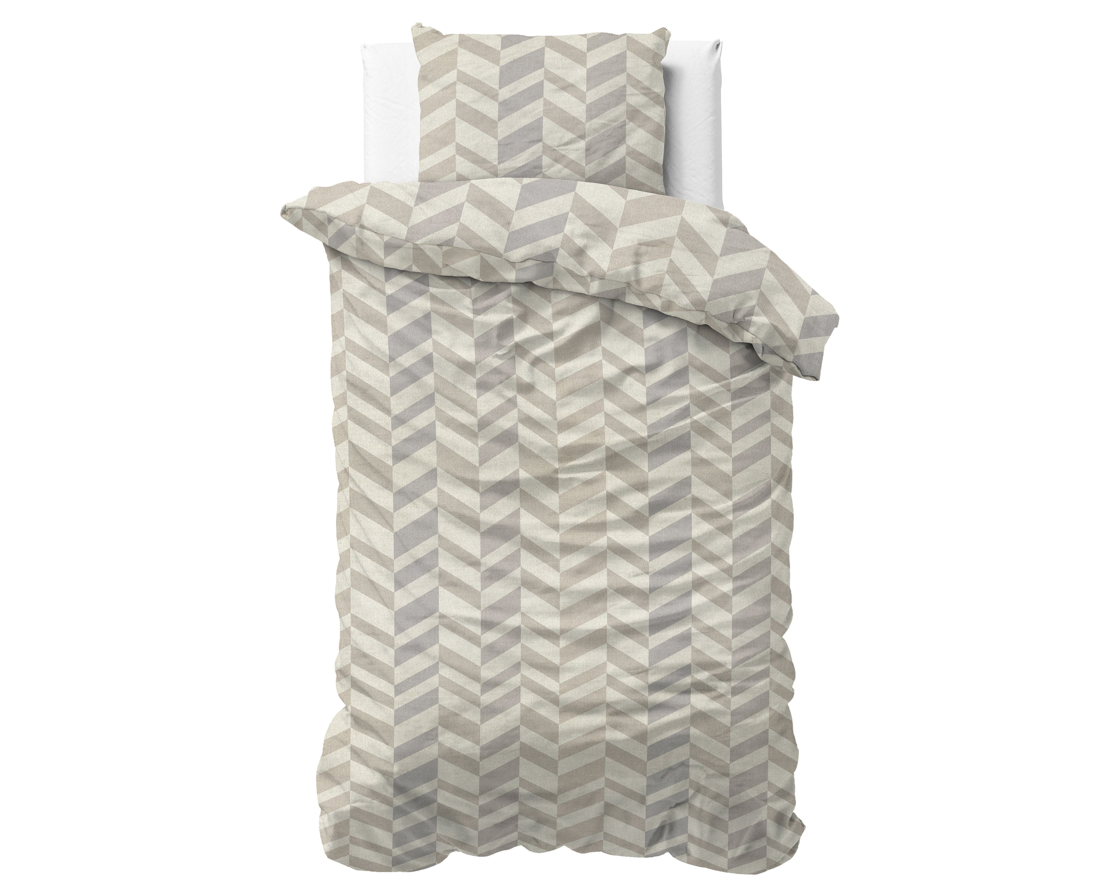 Flanel Dekbedovertrek Chevron Beige/Zand