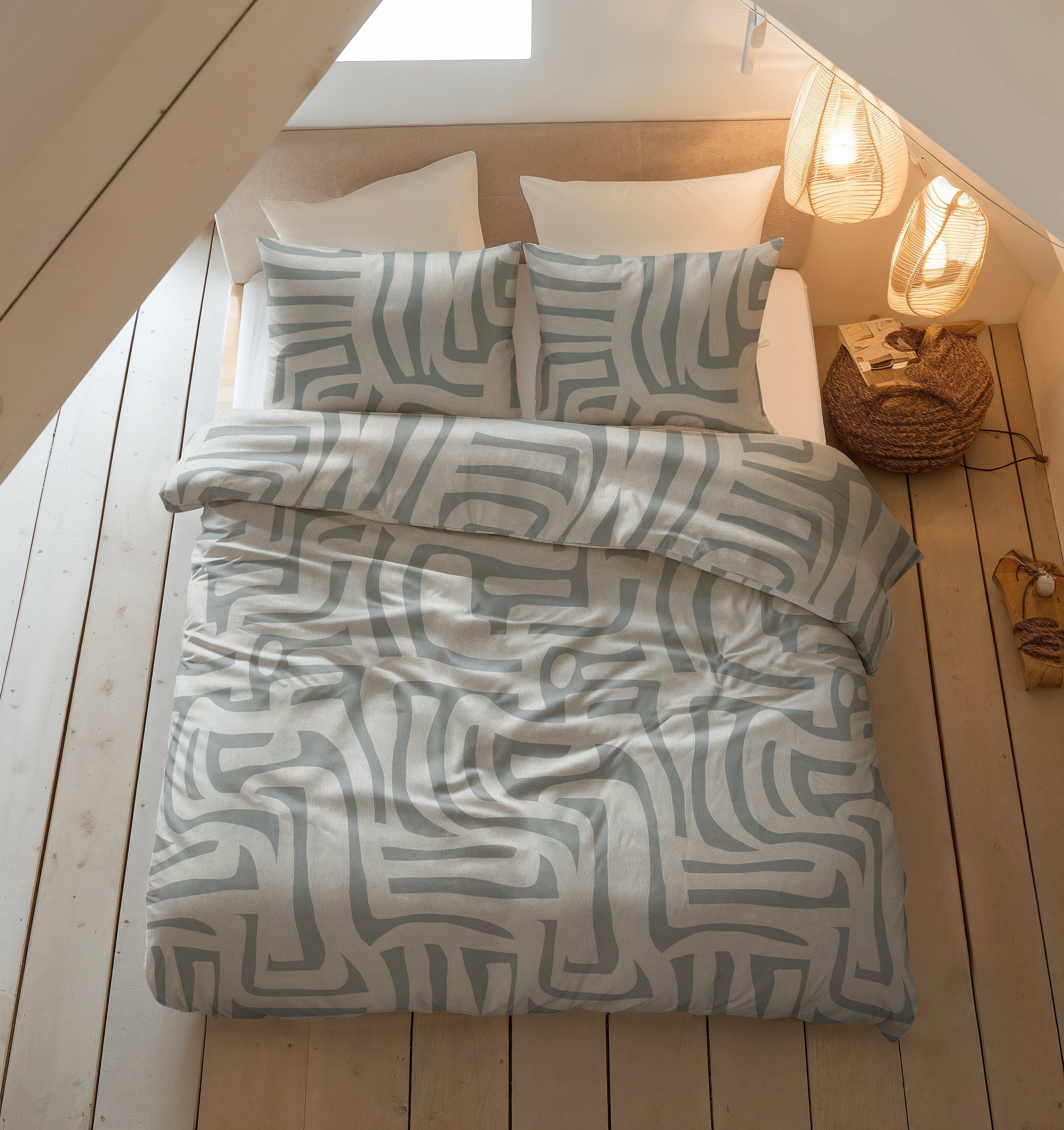 Flanel Dekbedovertrek Danis Groen/Grijs