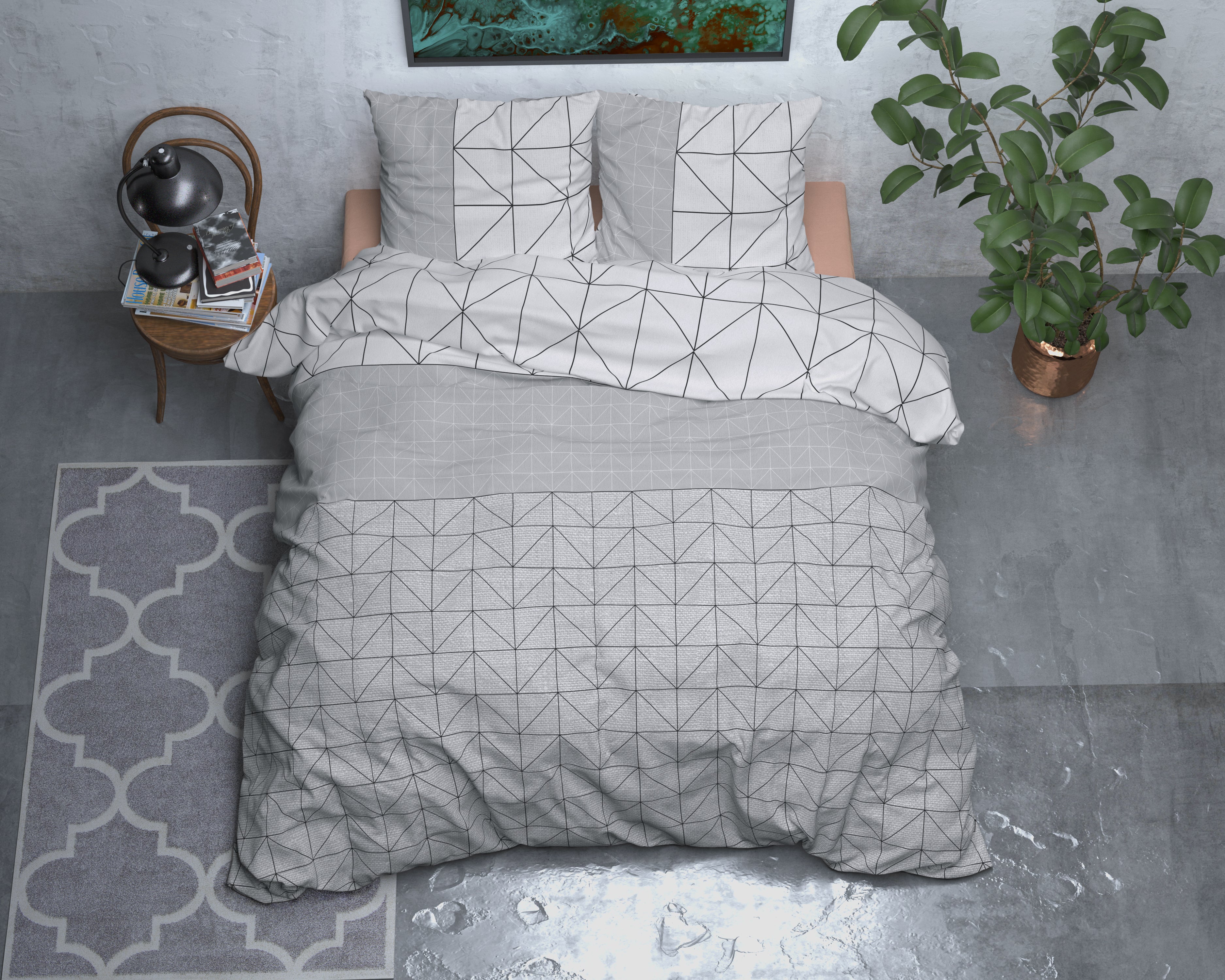 Flanel Dekbedovertrek Gino Grijs - Heerlijk warm - Leuke prints - Comfortabel zacht