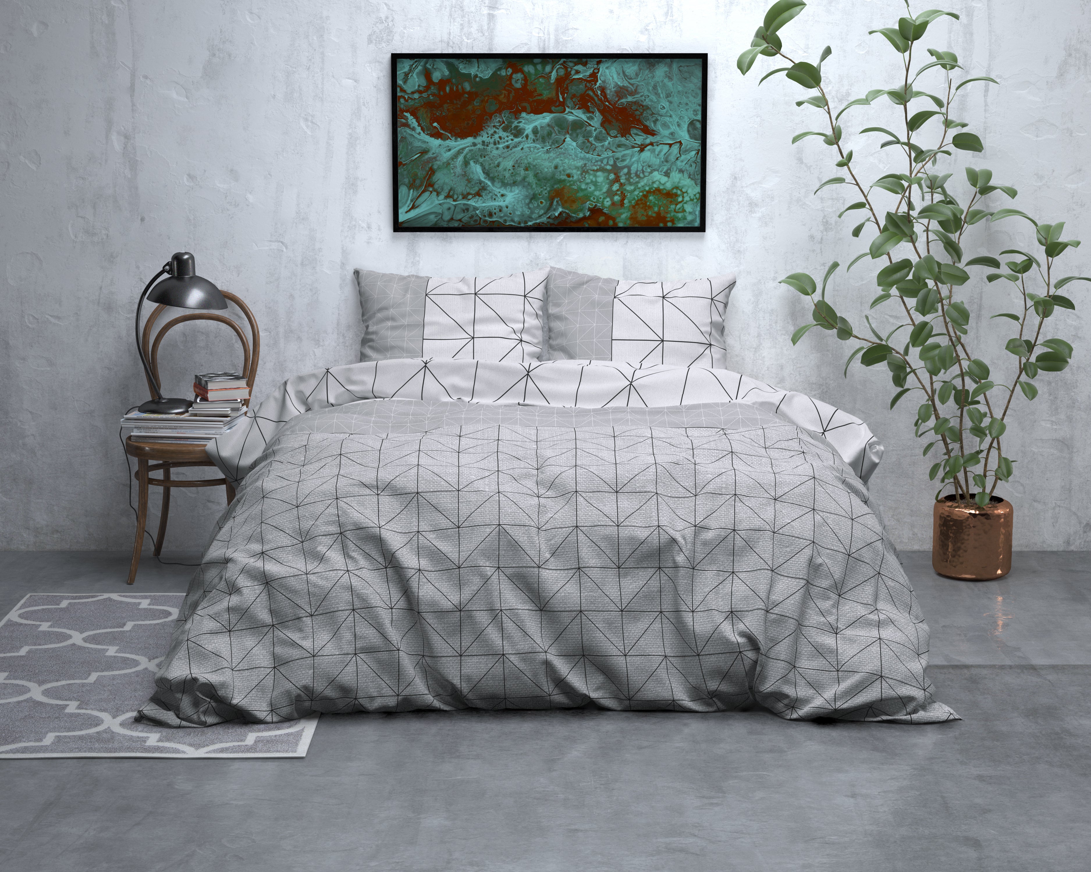Flanel Dekbedovertrek Gino Grijs - Heerlijk warm - Leuke prints - Comfortabel zacht