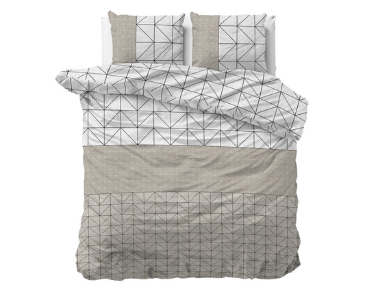 Flanel Dekbedovertrek Gino Taupe - Heerlijk warm - Leuke prints - Comfortabel zacht