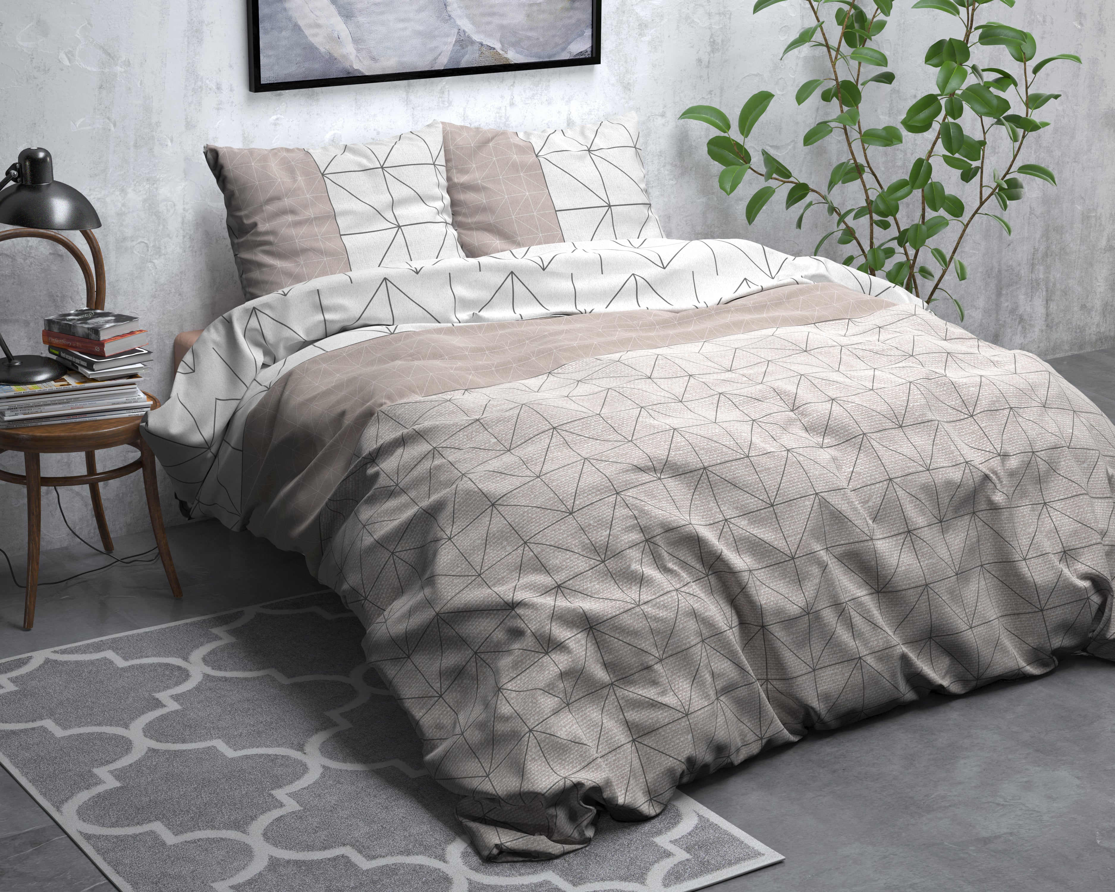 Flanel Dekbedovertrek Gino Taupe - Heerlijk warm - Leuke prints - Comfortabel zacht