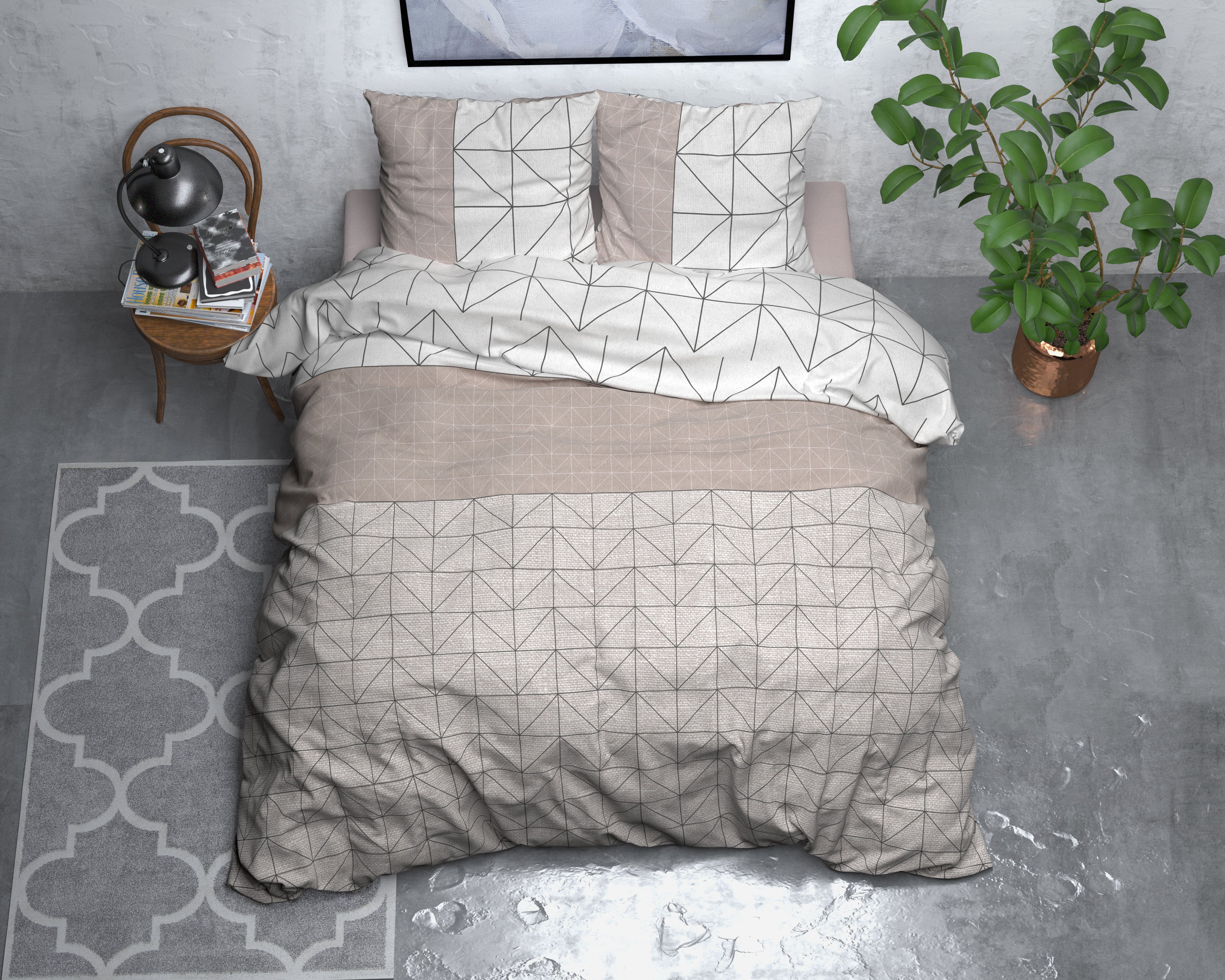 Flanel Dekbedovertrek Gino Taupe - Heerlijk warm - Leuke prints - Comfortabel zacht