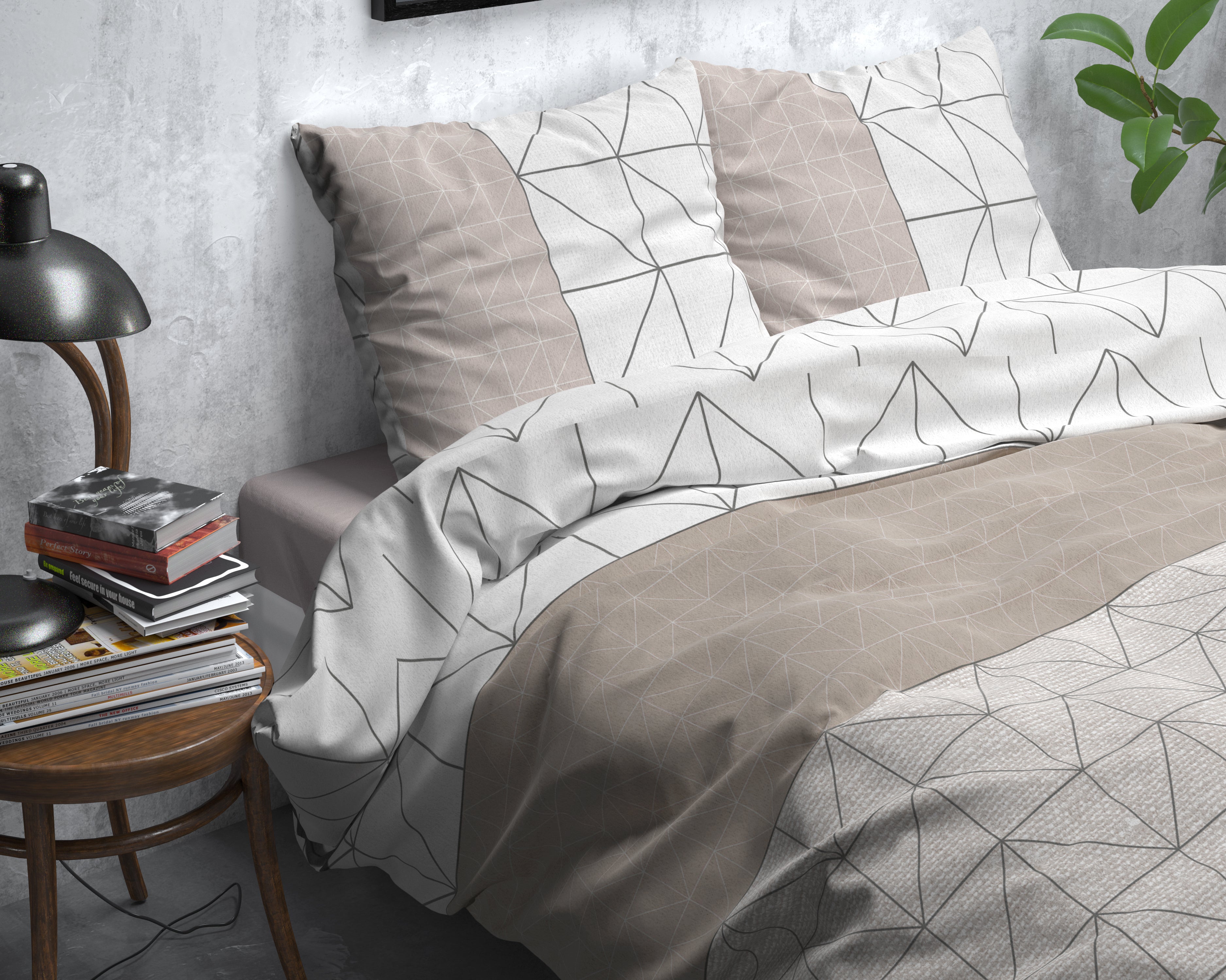 Flanel Dekbedovertrek Gino Taupe - Heerlijk warm - Leuke prints - Comfortabel zacht