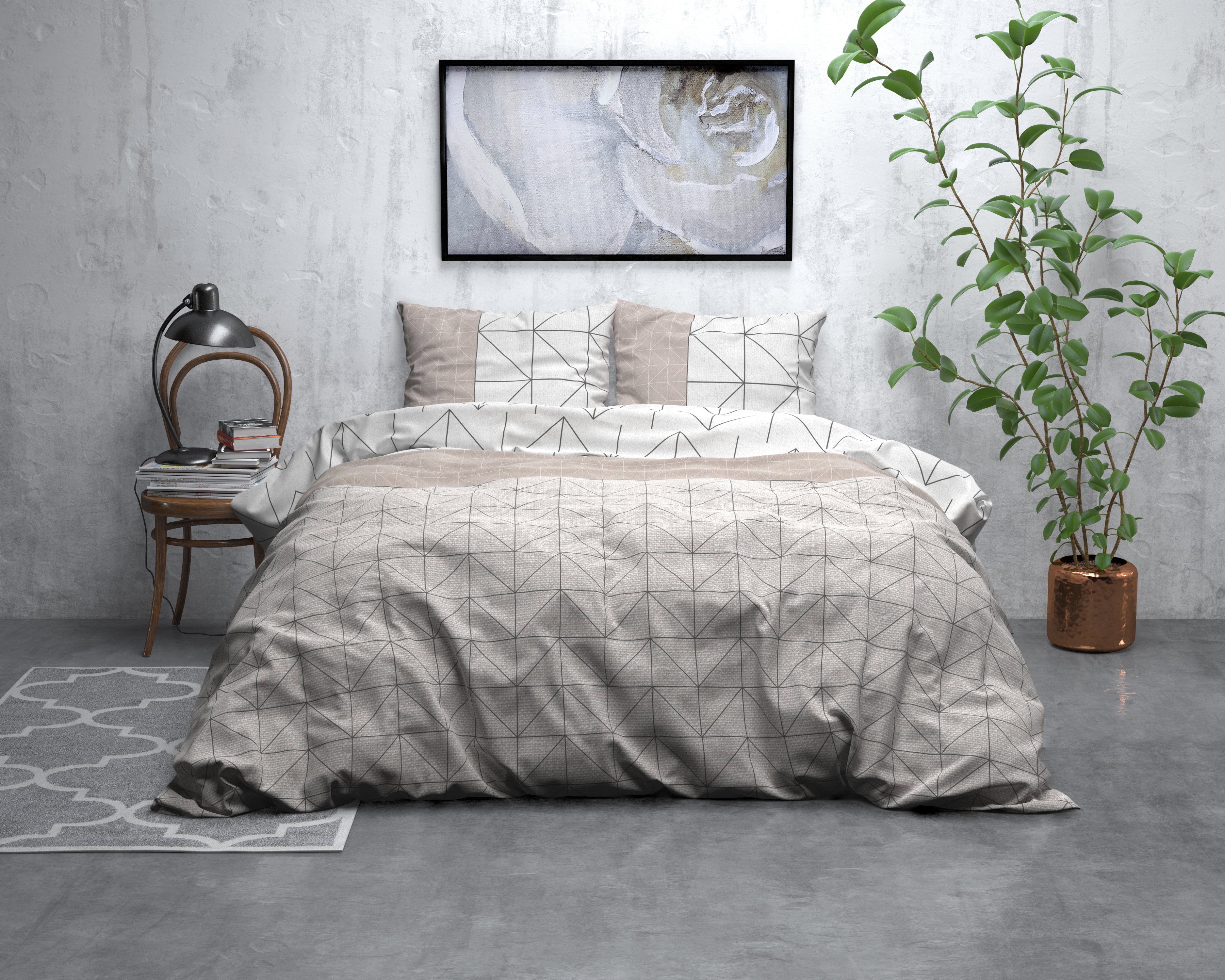 Flanel Dekbedovertrek Gino Taupe - Heerlijk warm - Leuke prints - Comfortabel zacht
