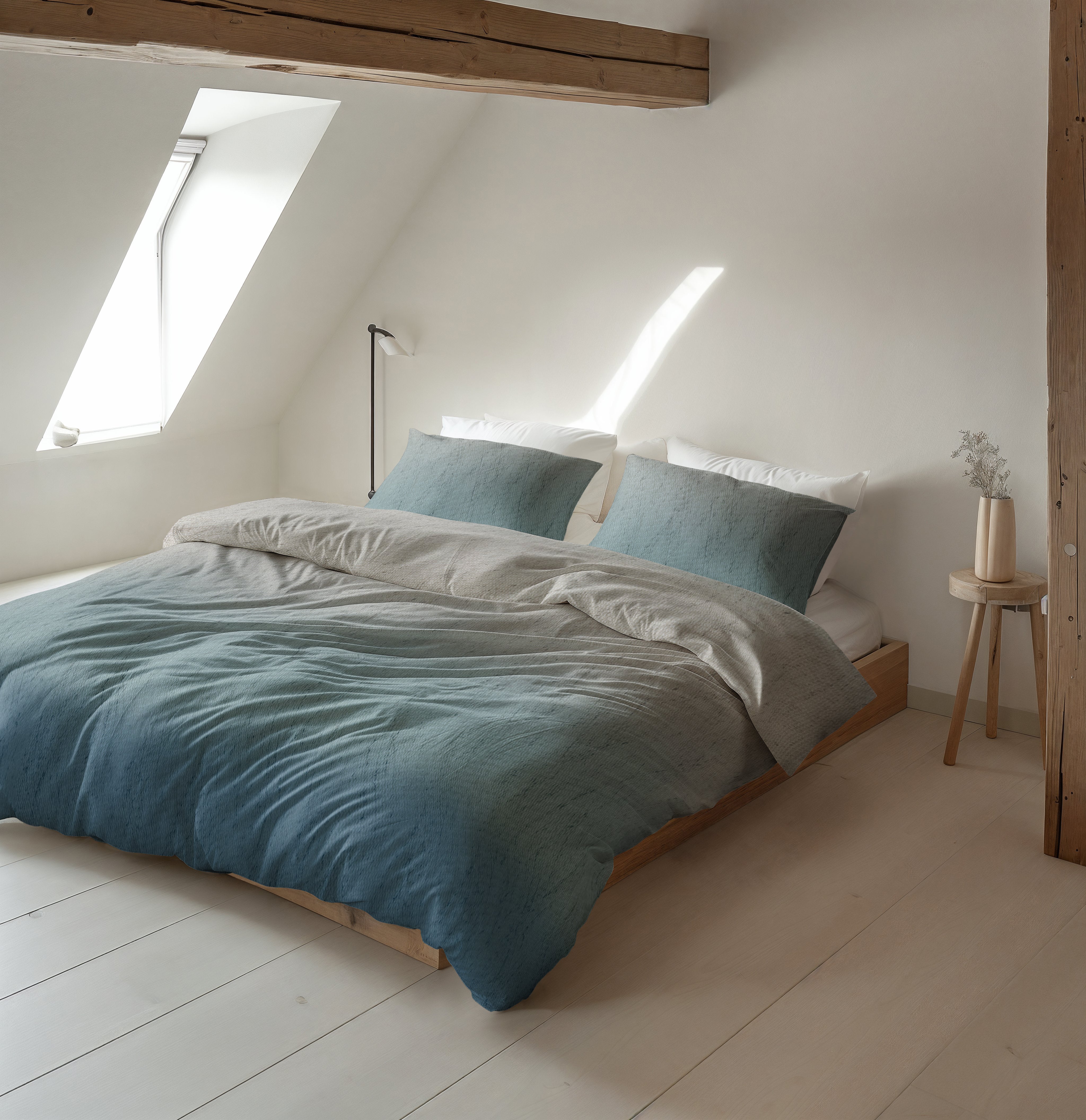 Flanel Dekbedovertrek Gradia Beige/Blauw