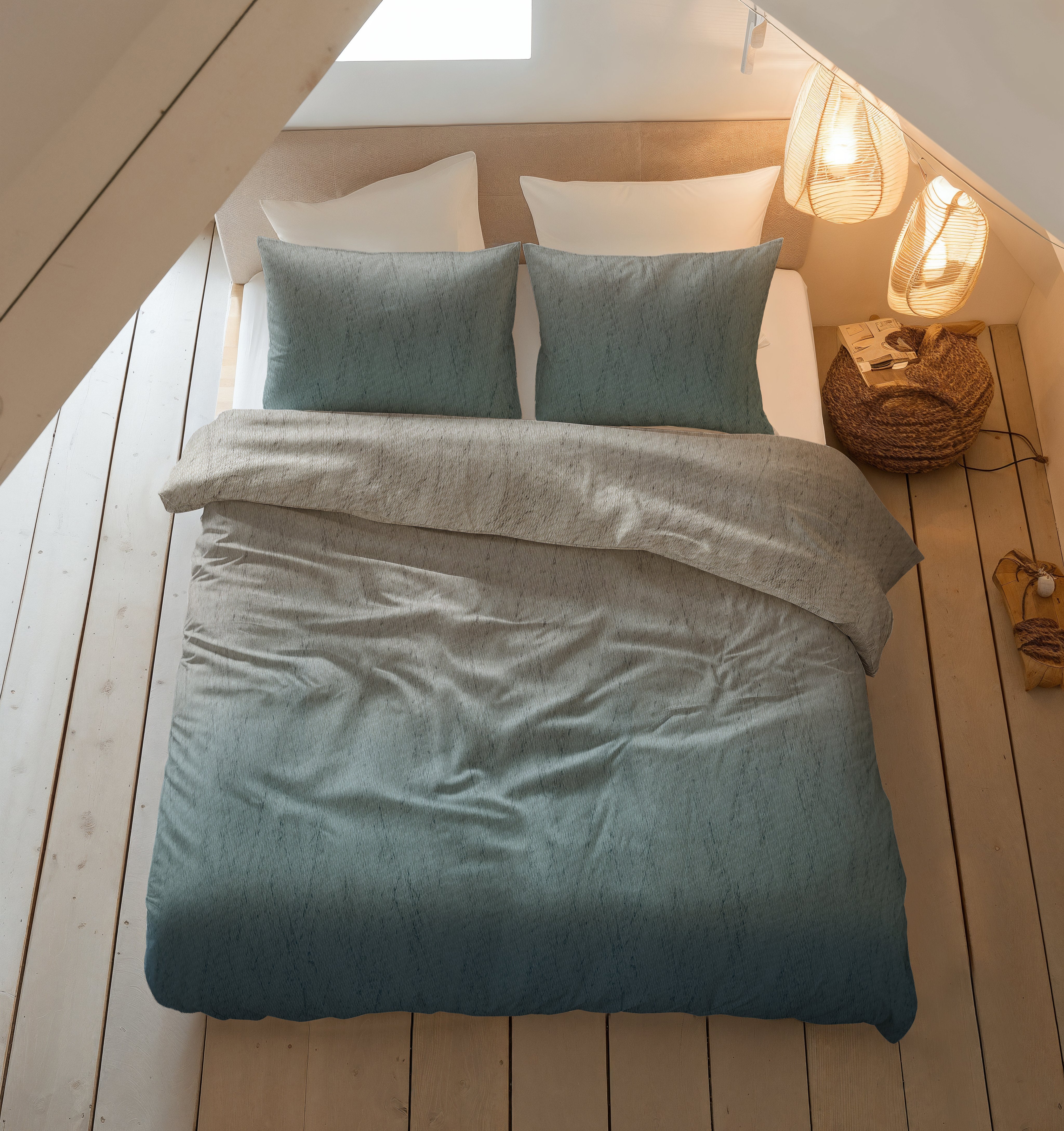 Flanel Dekbedovertrek Gradia Beige/Blauw