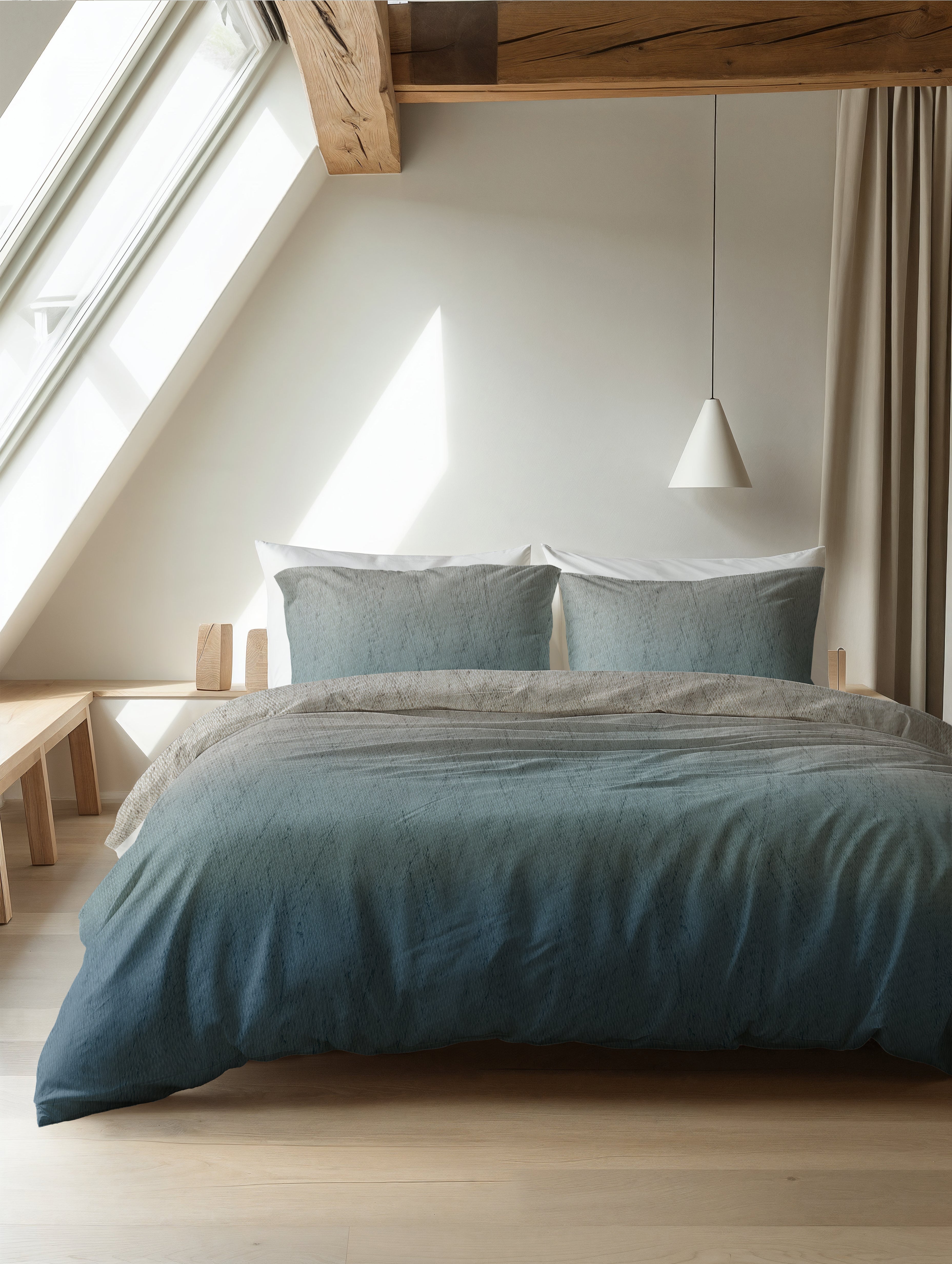 Flanel Dekbedovertrek Gradia Beige/Blauw