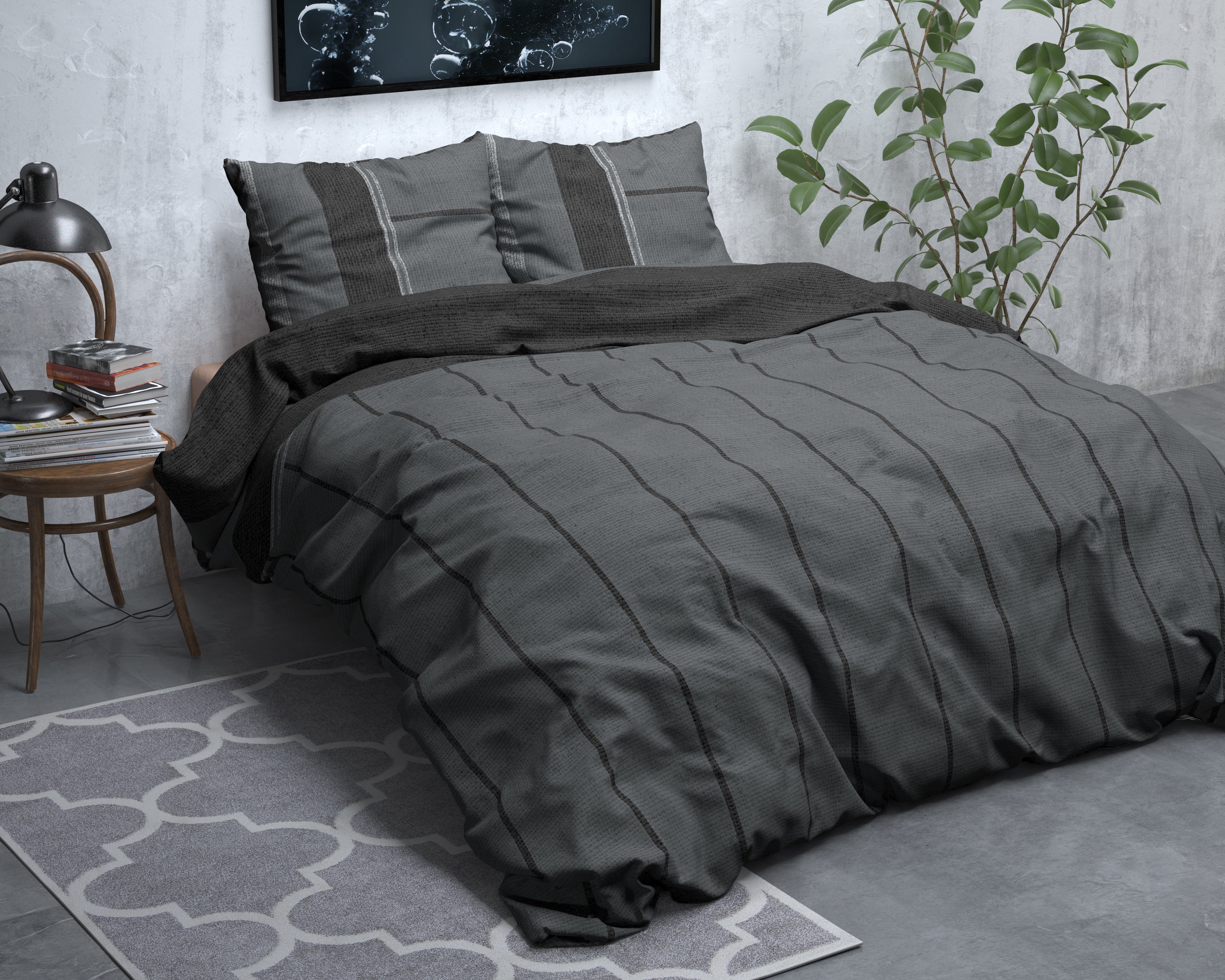 Flanel Dekbedovertrek Kees Antraciet - Heerlijk warm - Leuke prints - Comfortabel zacht