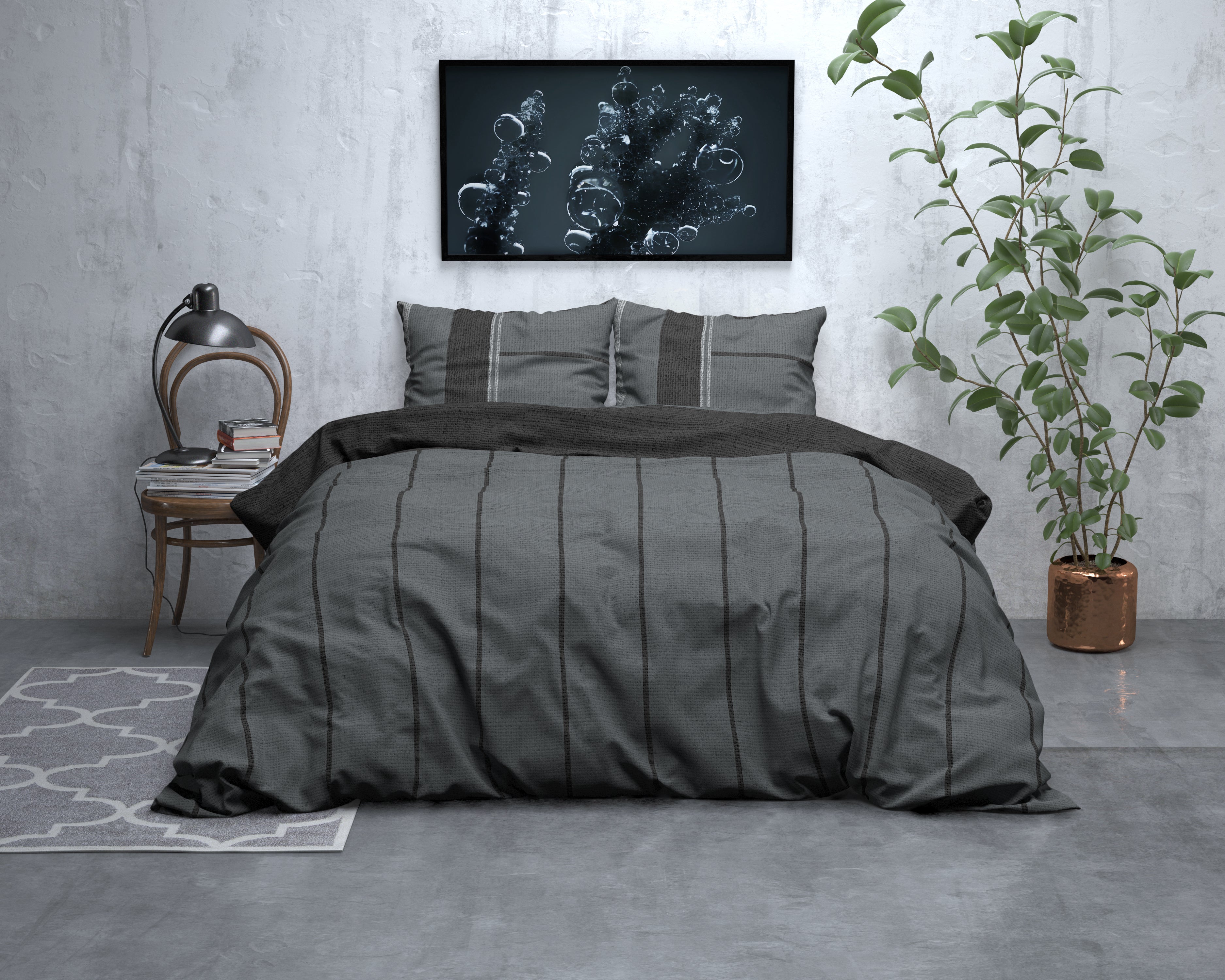 Flanel Dekbedovertrek Kees Antraciet - Heerlijk warm - Leuke prints - Comfortabel zacht