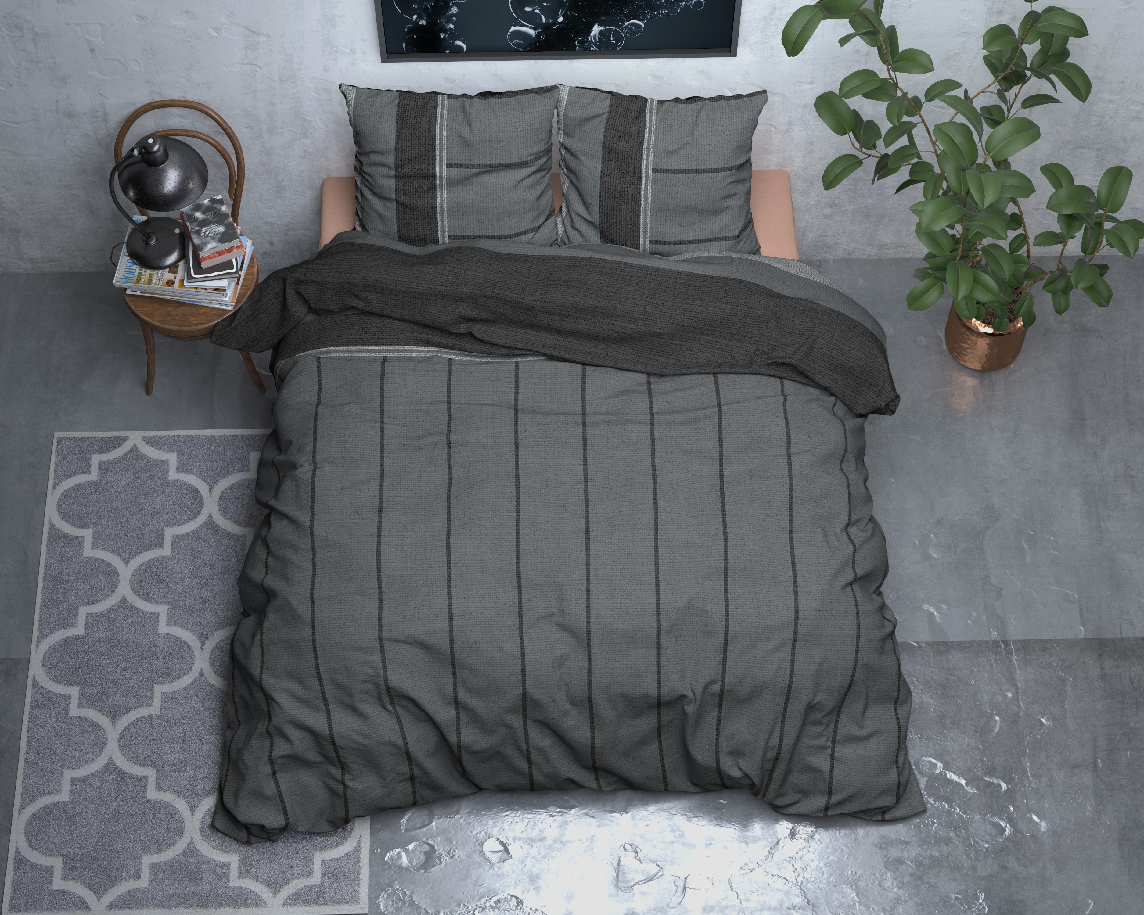 Flanel Dekbedovertrek Kees Antraciet - Heerlijk warm - Leuke prints - Comfortabel zacht