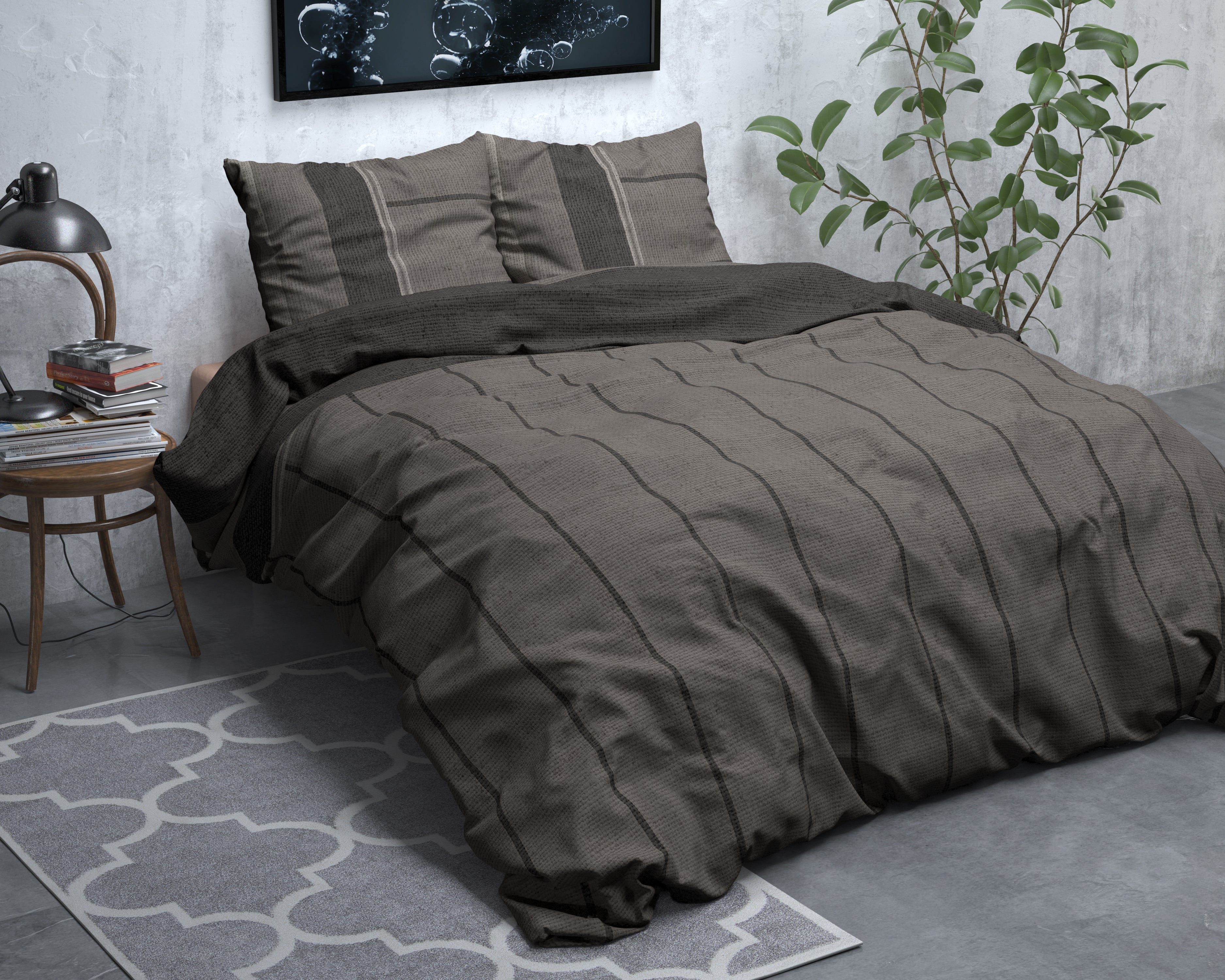 Flanel Dekbedovertrek Kees Taupe - Heerlijk warm - Leuke prints - Comfortabel zacht