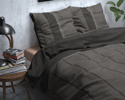 Flanel Dekbedovertrek Kees Taupe - Heerlijk warm - Leuke prints - Comfortabel zacht
