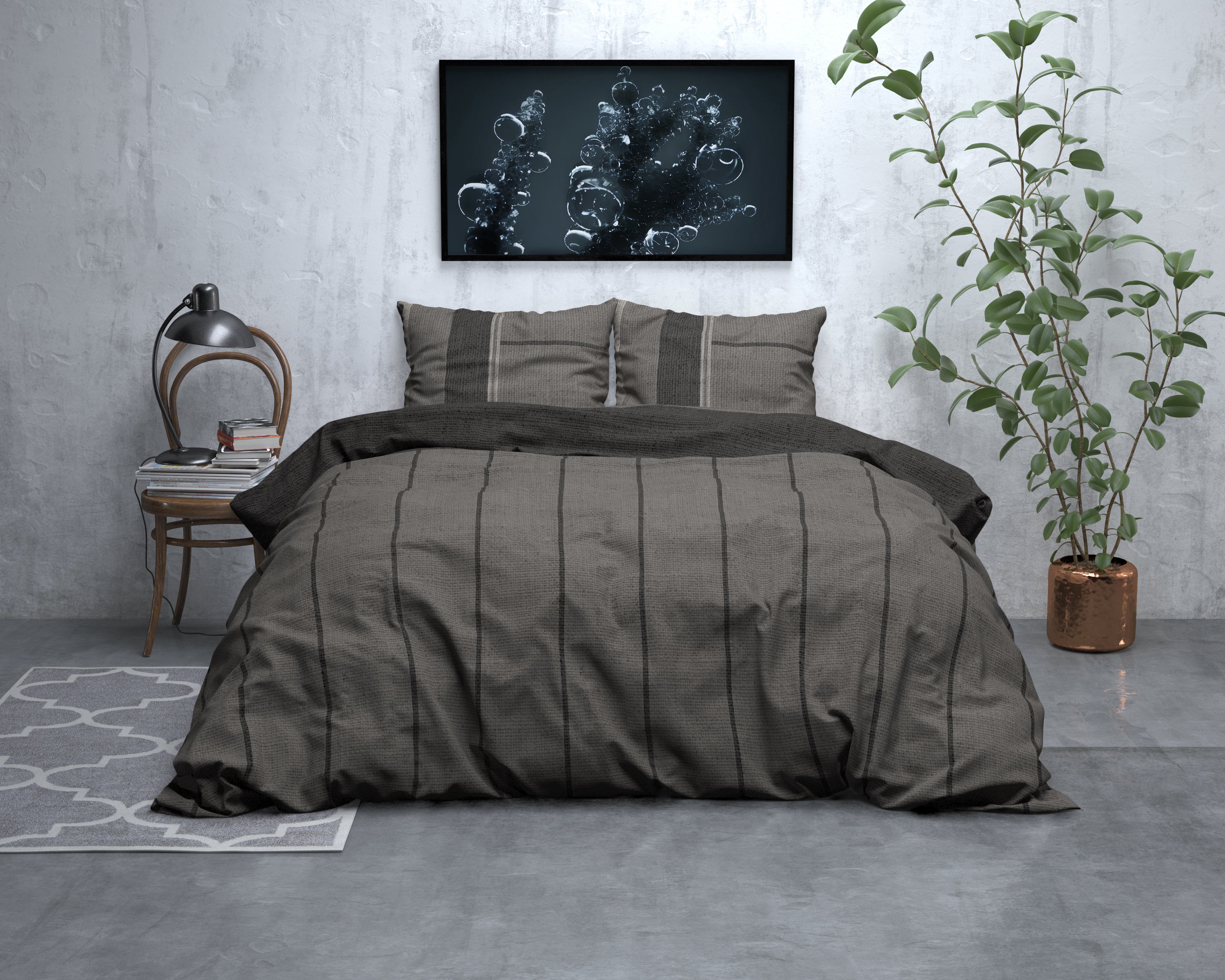 Flanel Dekbedovertrek Kees Taupe - Heerlijk warm - Leuke prints - Comfortabel zacht