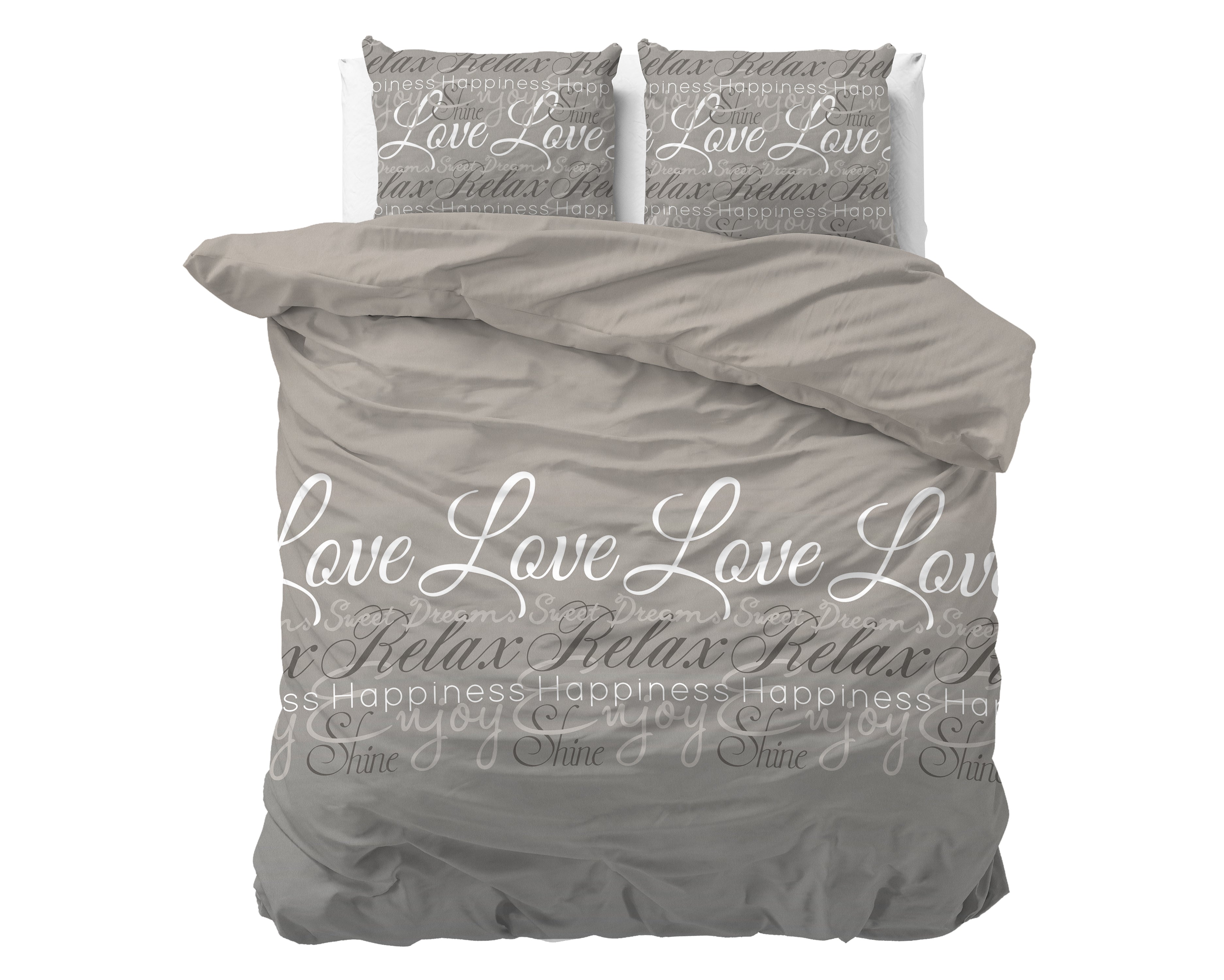 Flanel Dekbedovertrek Love and Relax Taupe - Heerlijk warm - Leuke prints - Comfortabel zacht