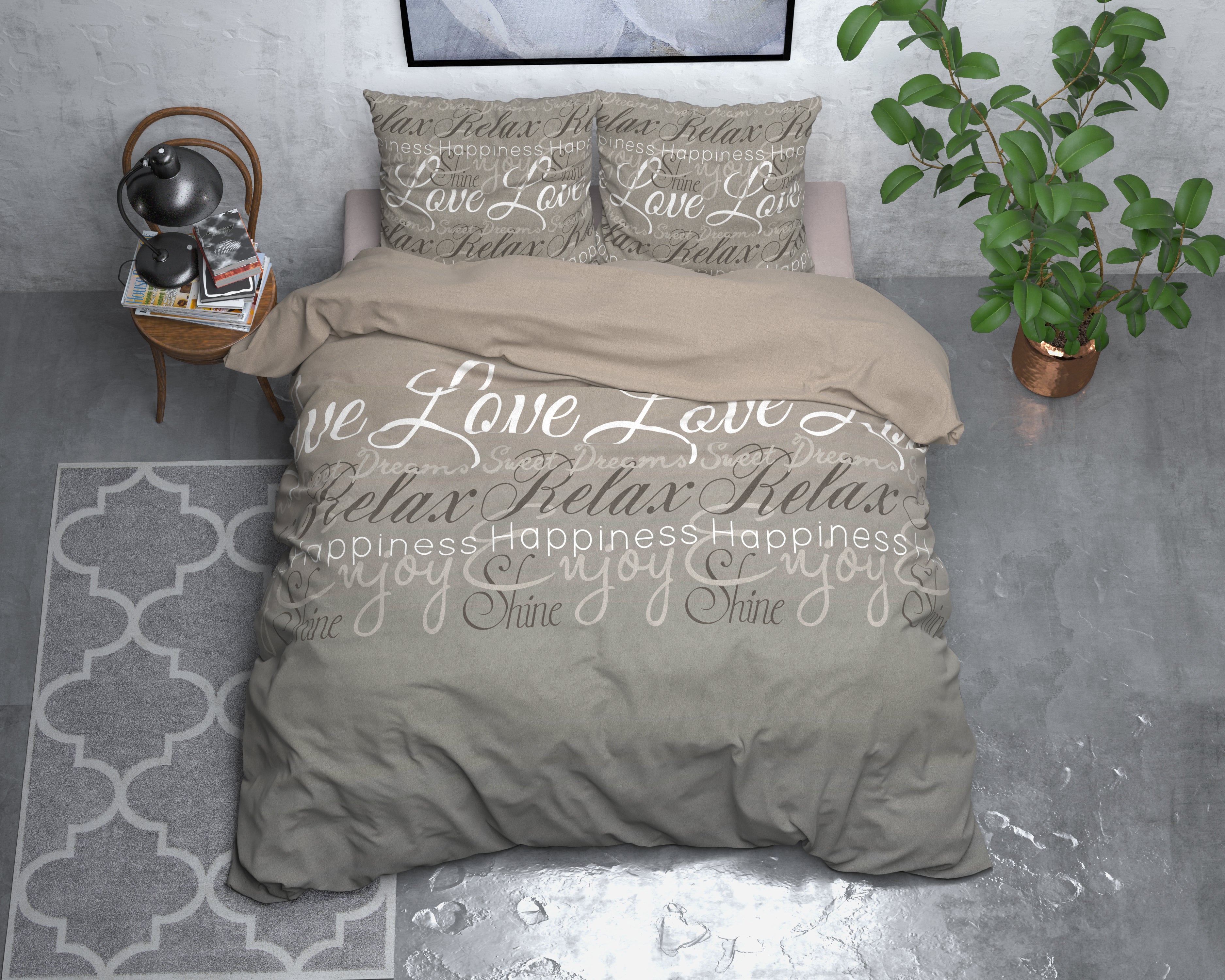 Flannel Duvet Cover Love and Relax Taupe - Wonderfully warm - Nice prints - Comfortably soft