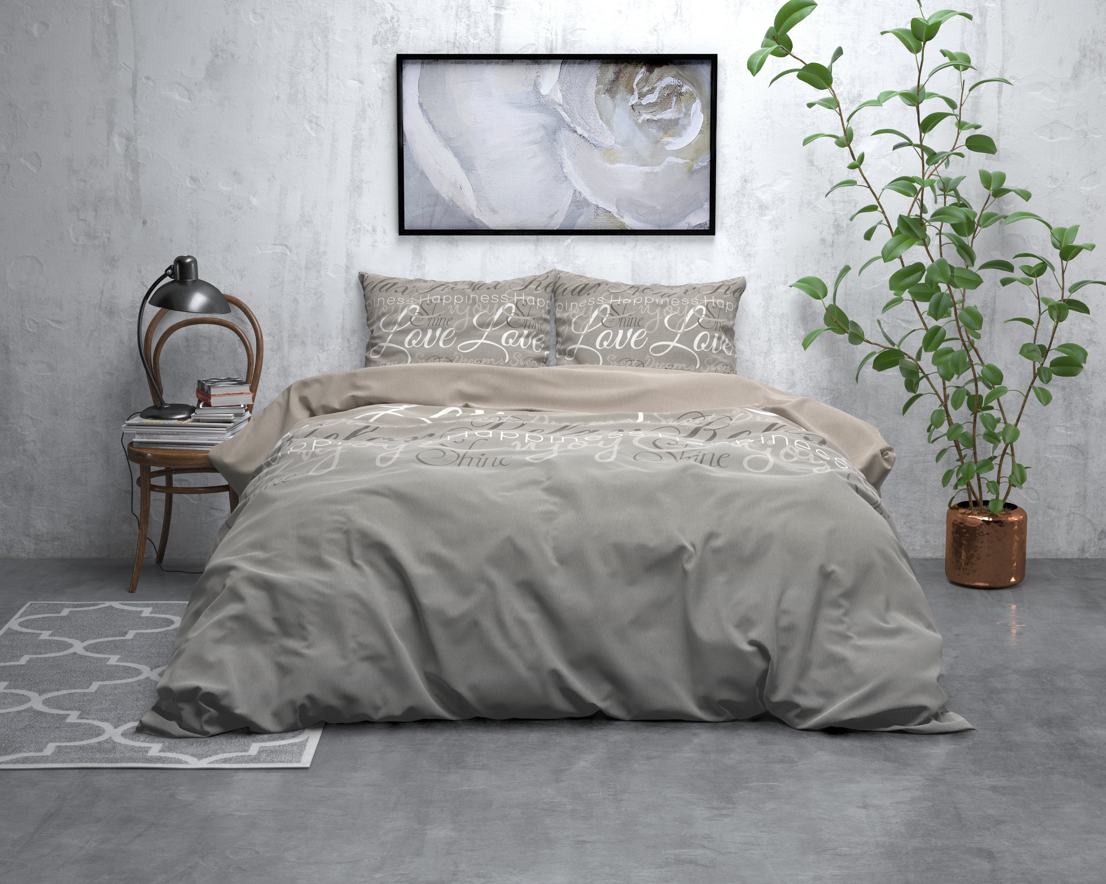 Flannel Duvet Cover Love and Relax Taupe - Wonderfully warm - Nice prints - Comfortably soft