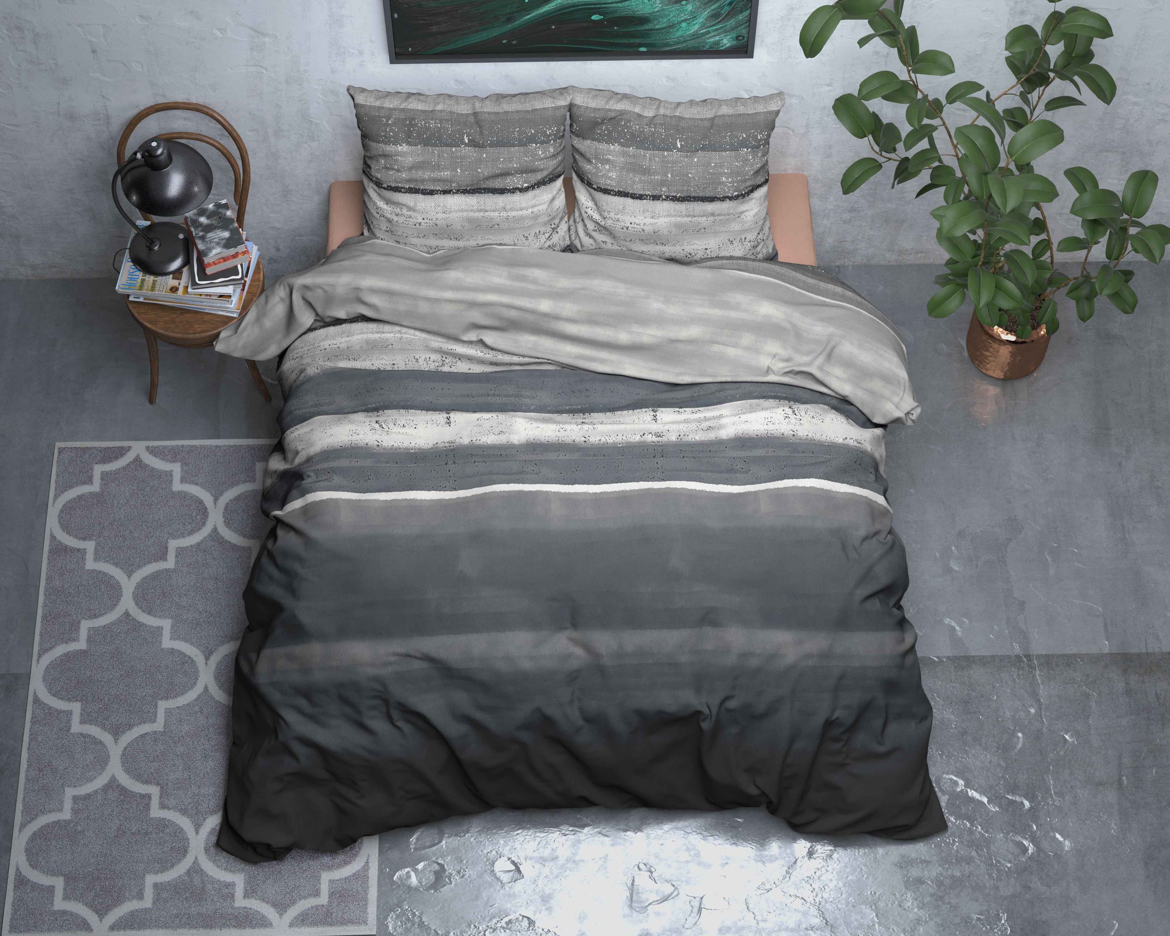 Flanel Dekbedovertrek Marcus Grijs - Heerlijk warm - Leuke prints - Comfortabel zacht